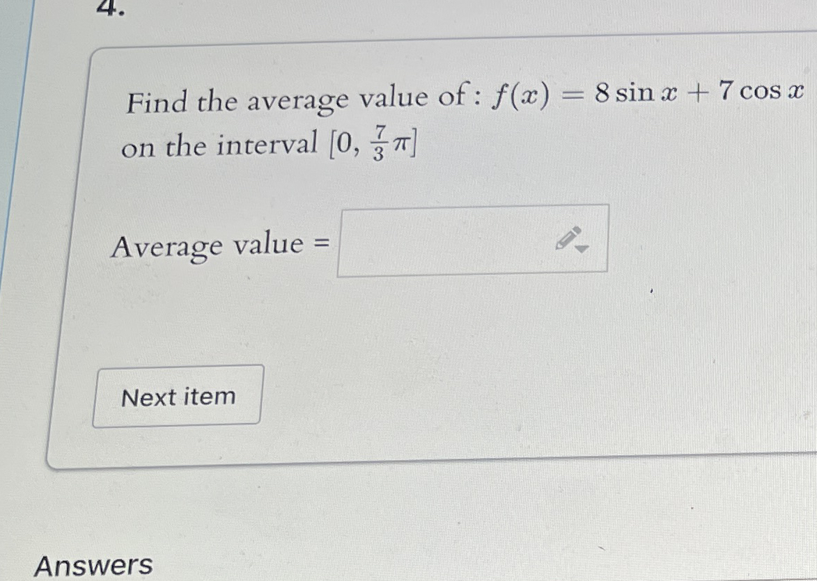 Find the average value of: f ( x ) = 8 s i n x +