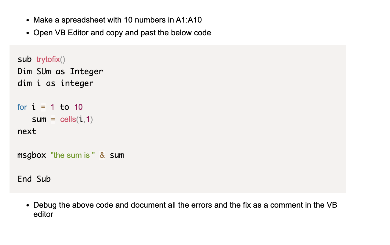 Debug the above code and document all the errors