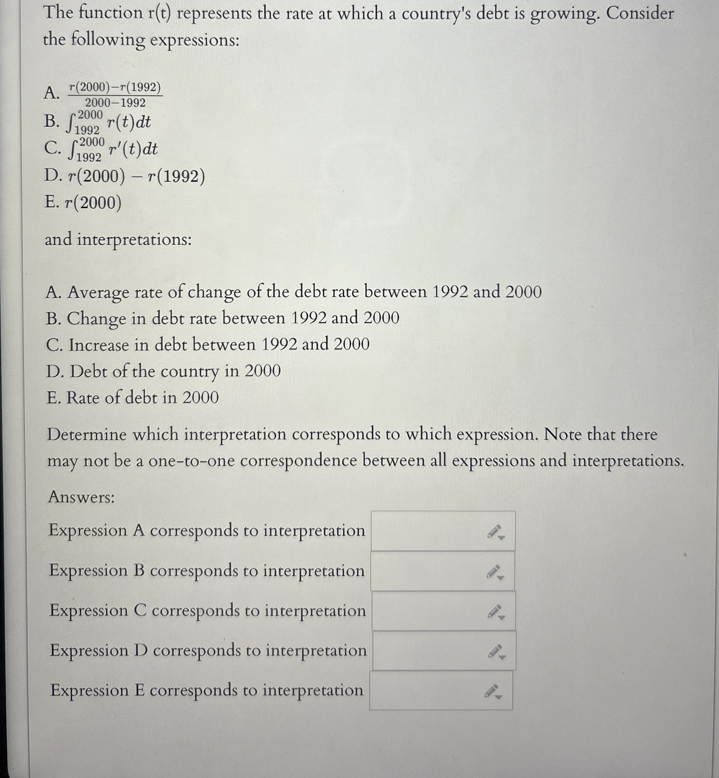 The function r ( t ) represents the rate at which