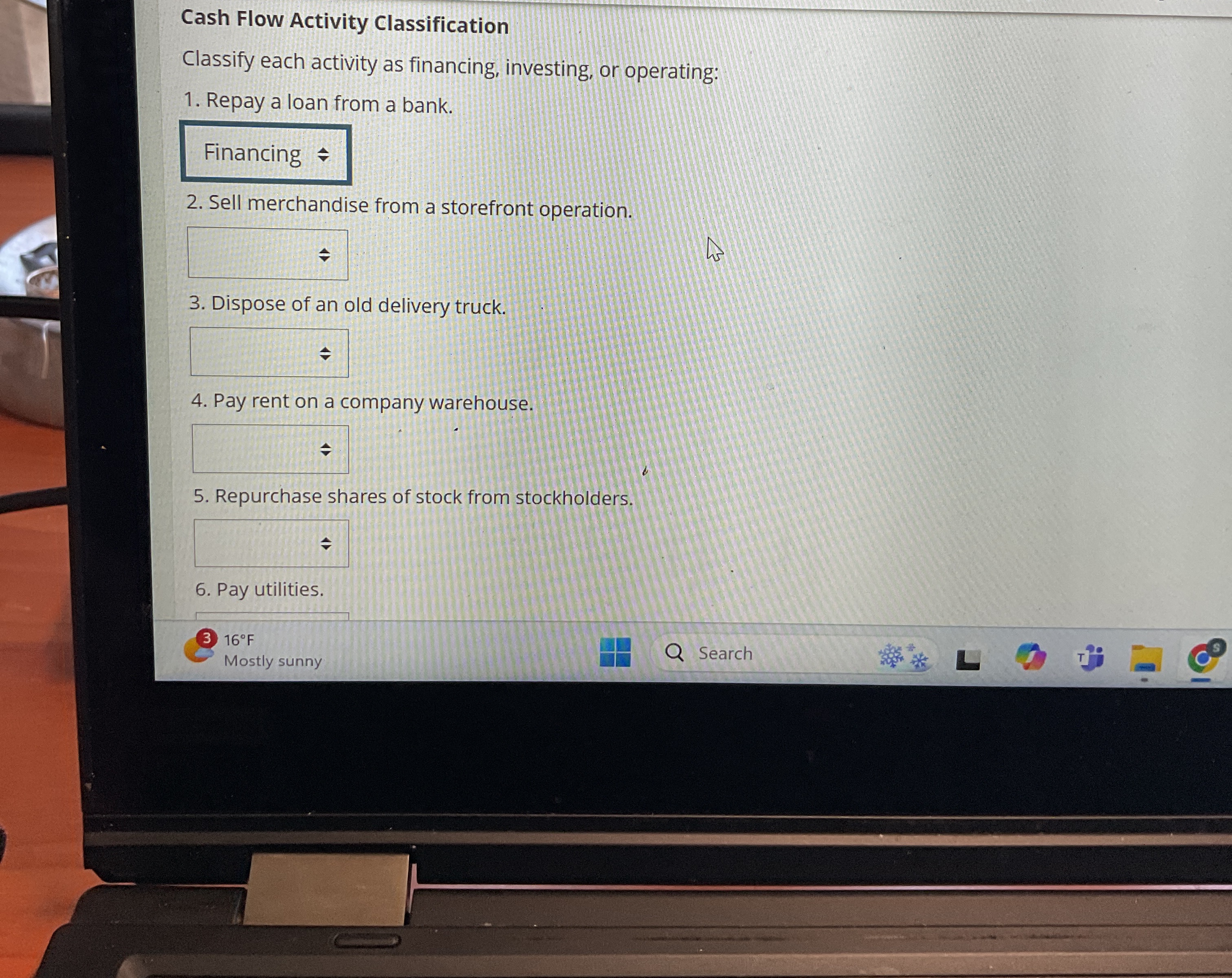 Cash Flow Activity Classification Classify each