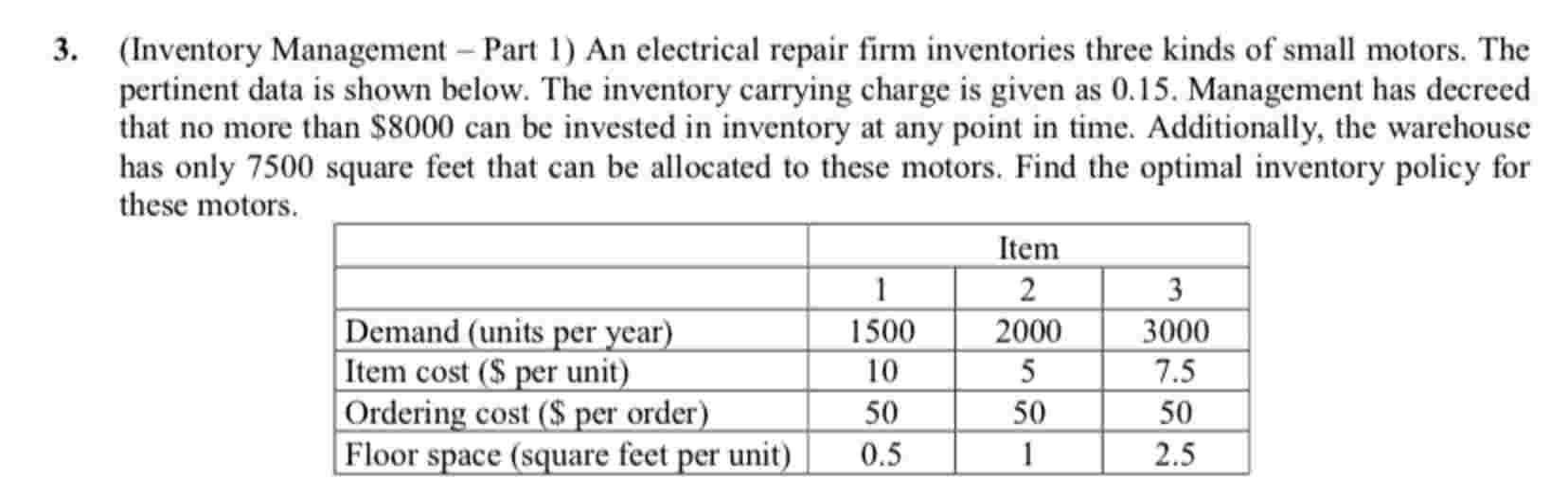 3 . ( Inventory Management - Part 1 ) An