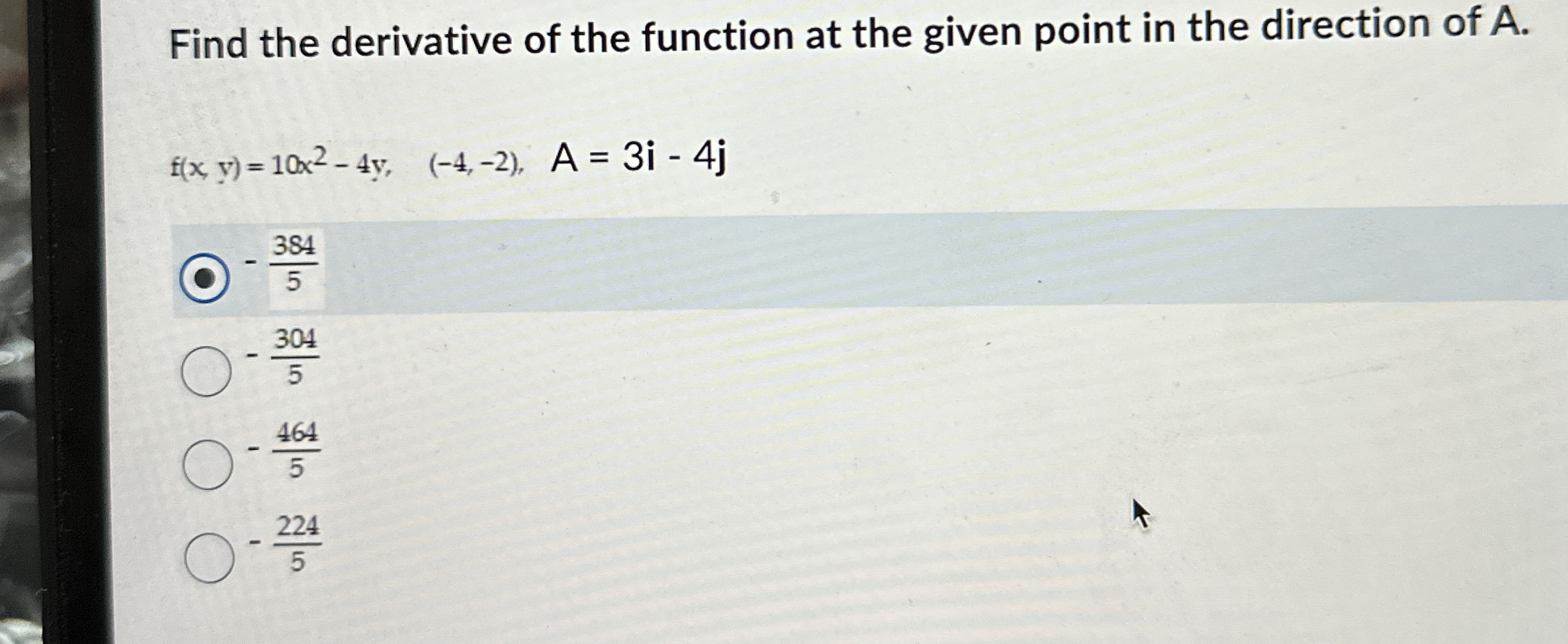 Find the derivative of the function at the given