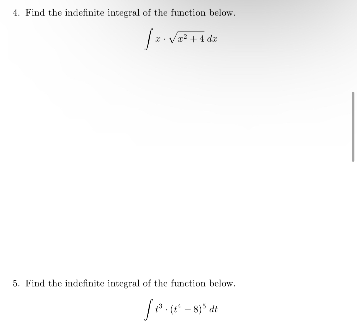 Find the indefinite integral of the function