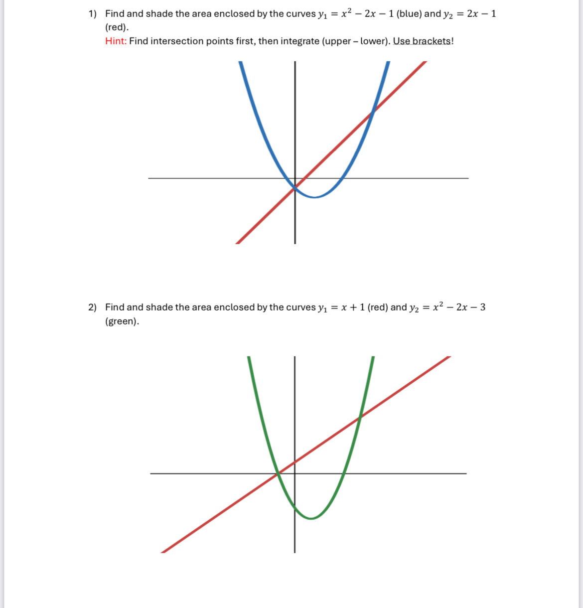 Find and shade the area enclosed by the curves y