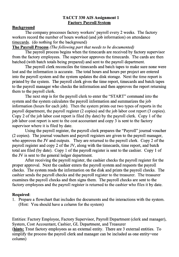 TACCT 3 3 0 AIS Assignment 1 Factory Payroll