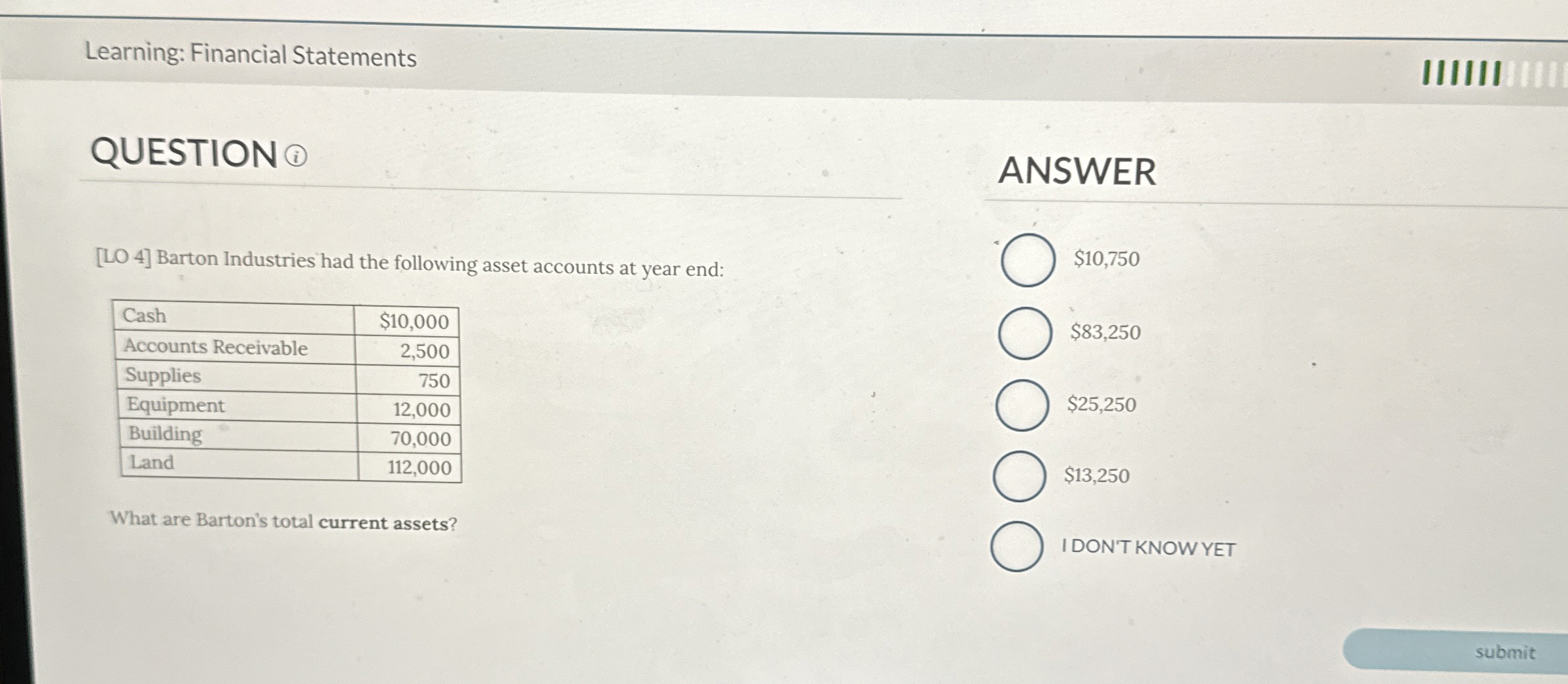 Learning: Financial Statements IIIII QUESTION ( i