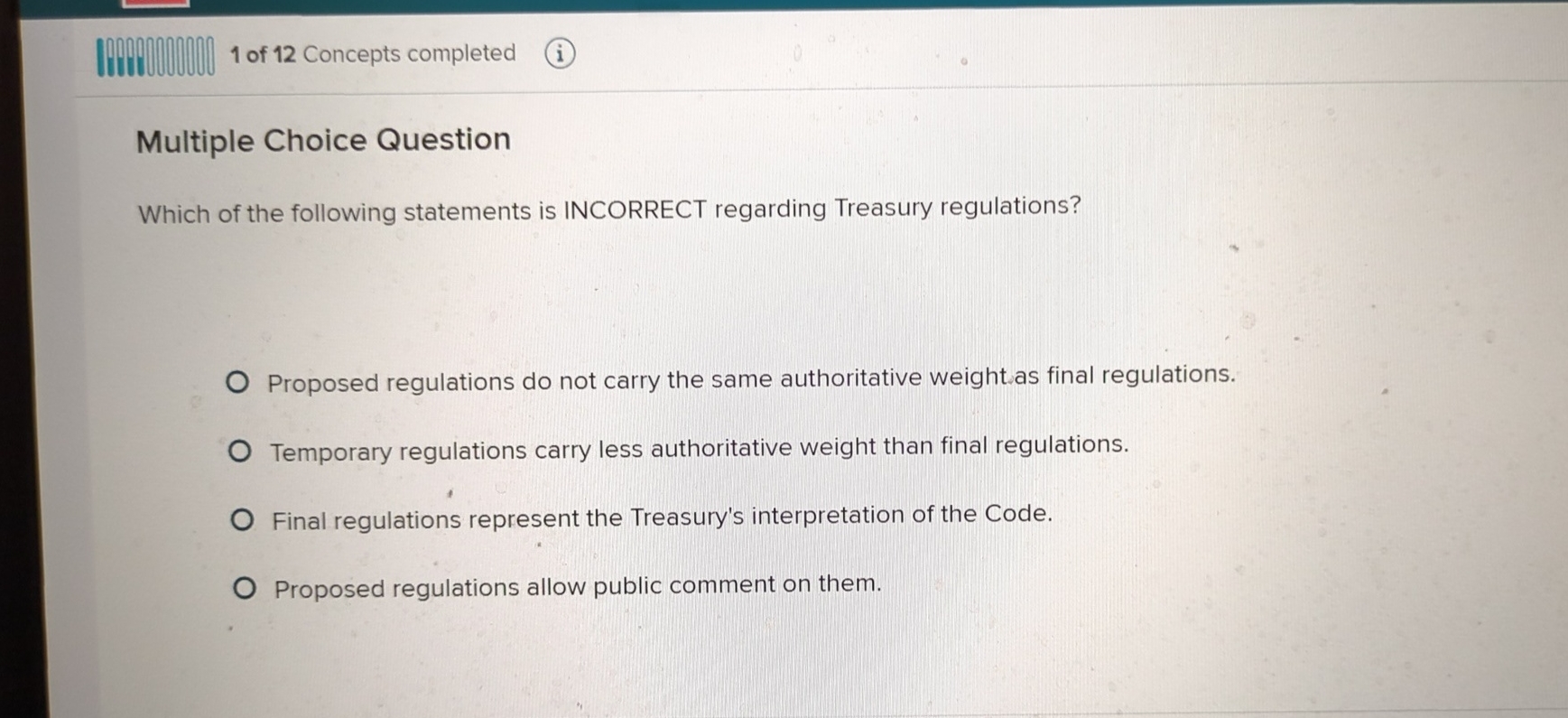 1 of 1 2 Concepts completed Multiple Choice