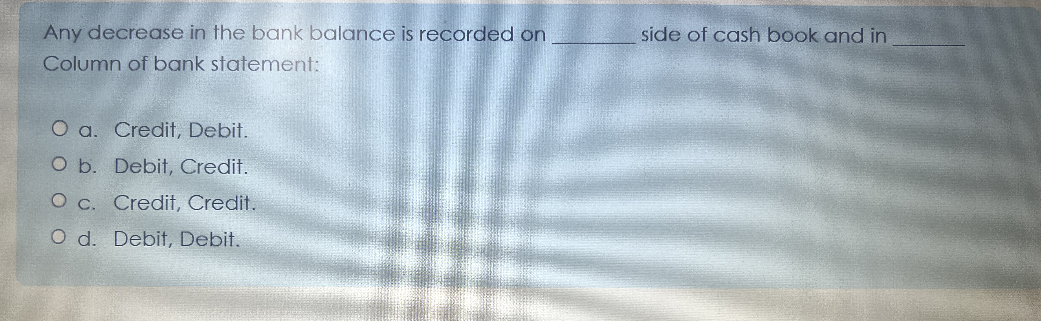 Any decrease in the bank balance is recorded on
