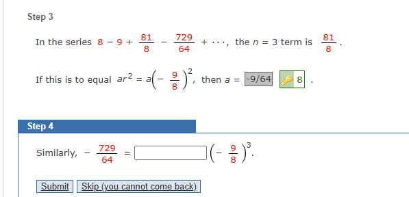 Step 3 In the series 8 - 9 + ( 8 1 ) / ( 8 ) - (