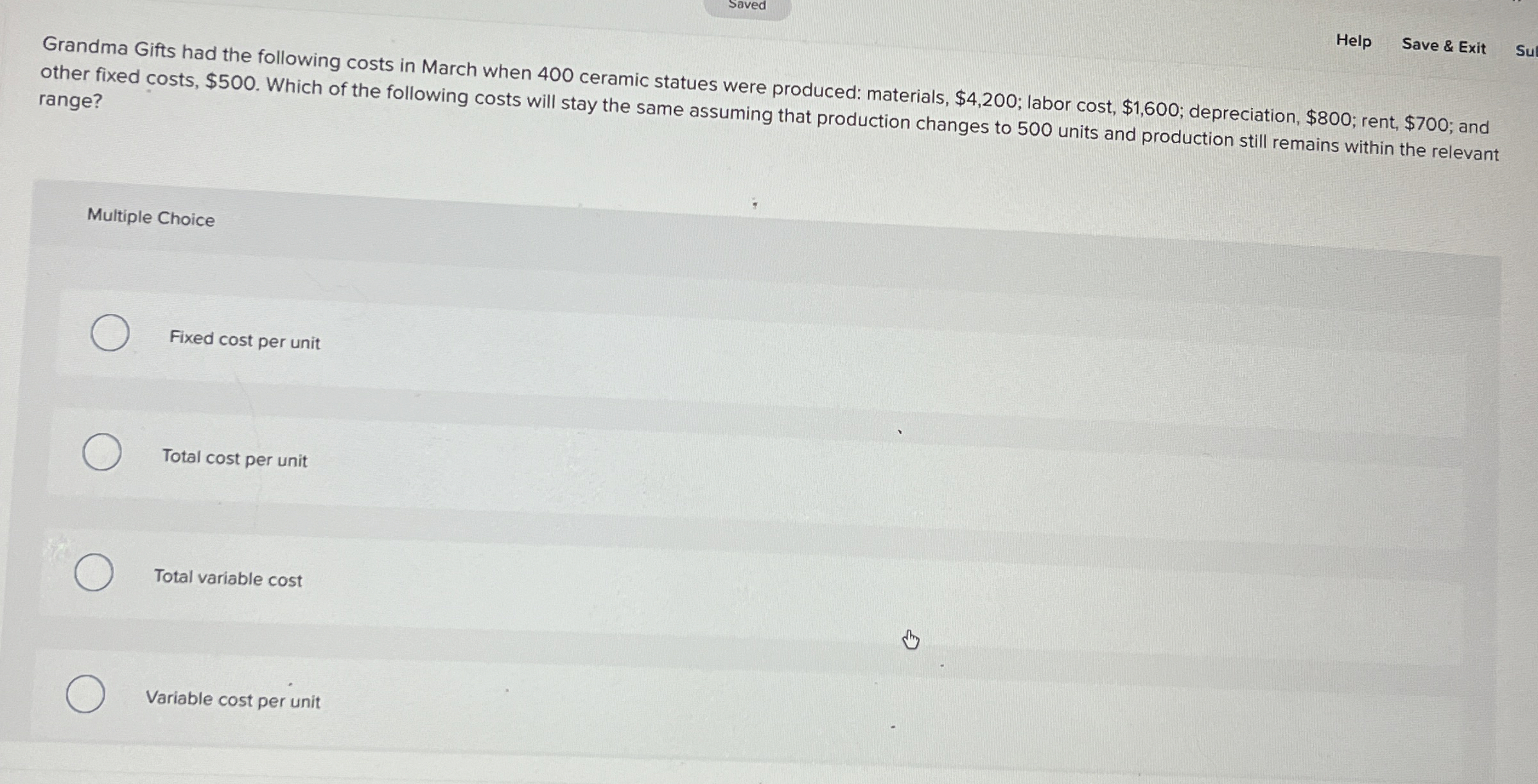 Saved Help Save & Exit range? Multiple Choice