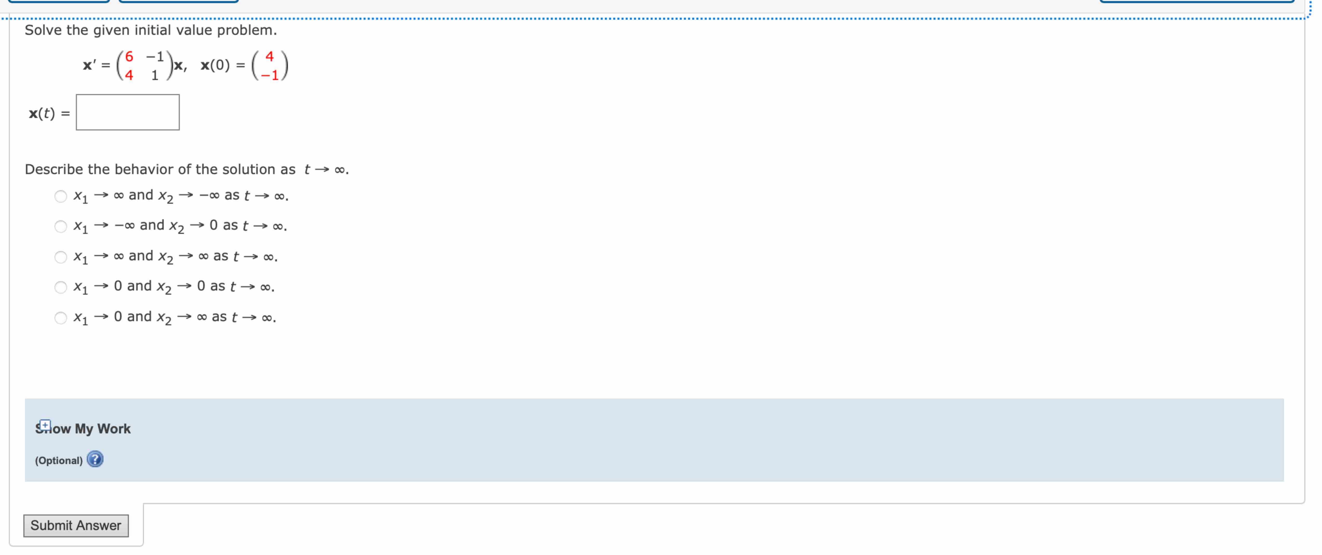 Solve the given initial value problem. x ^ ( ' )