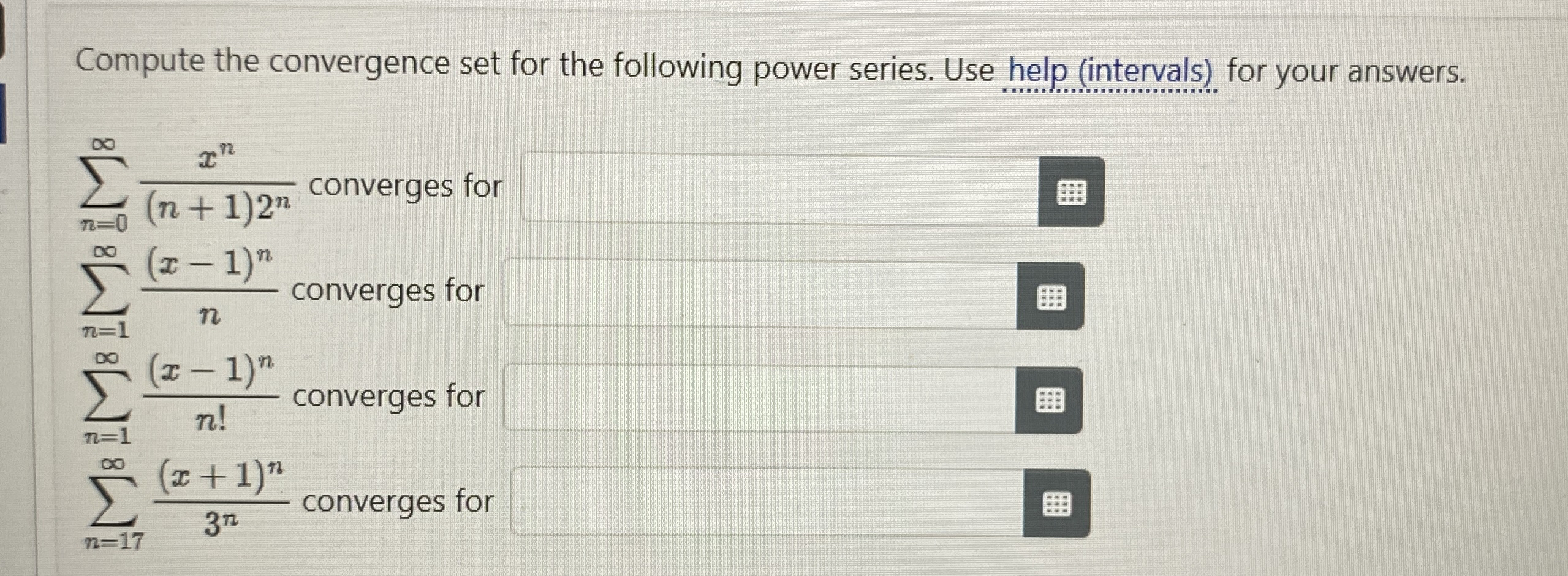 Compute the convergence set for the following