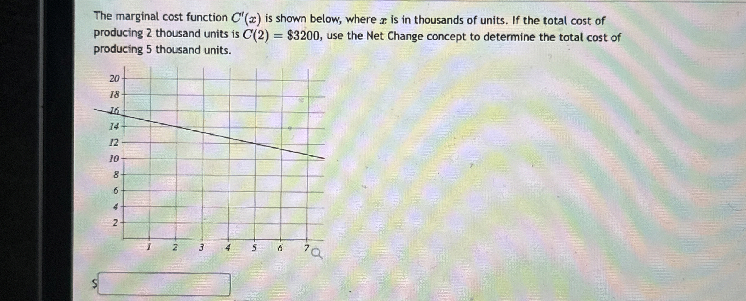 The marginal cost function C ' ( x ) is shown