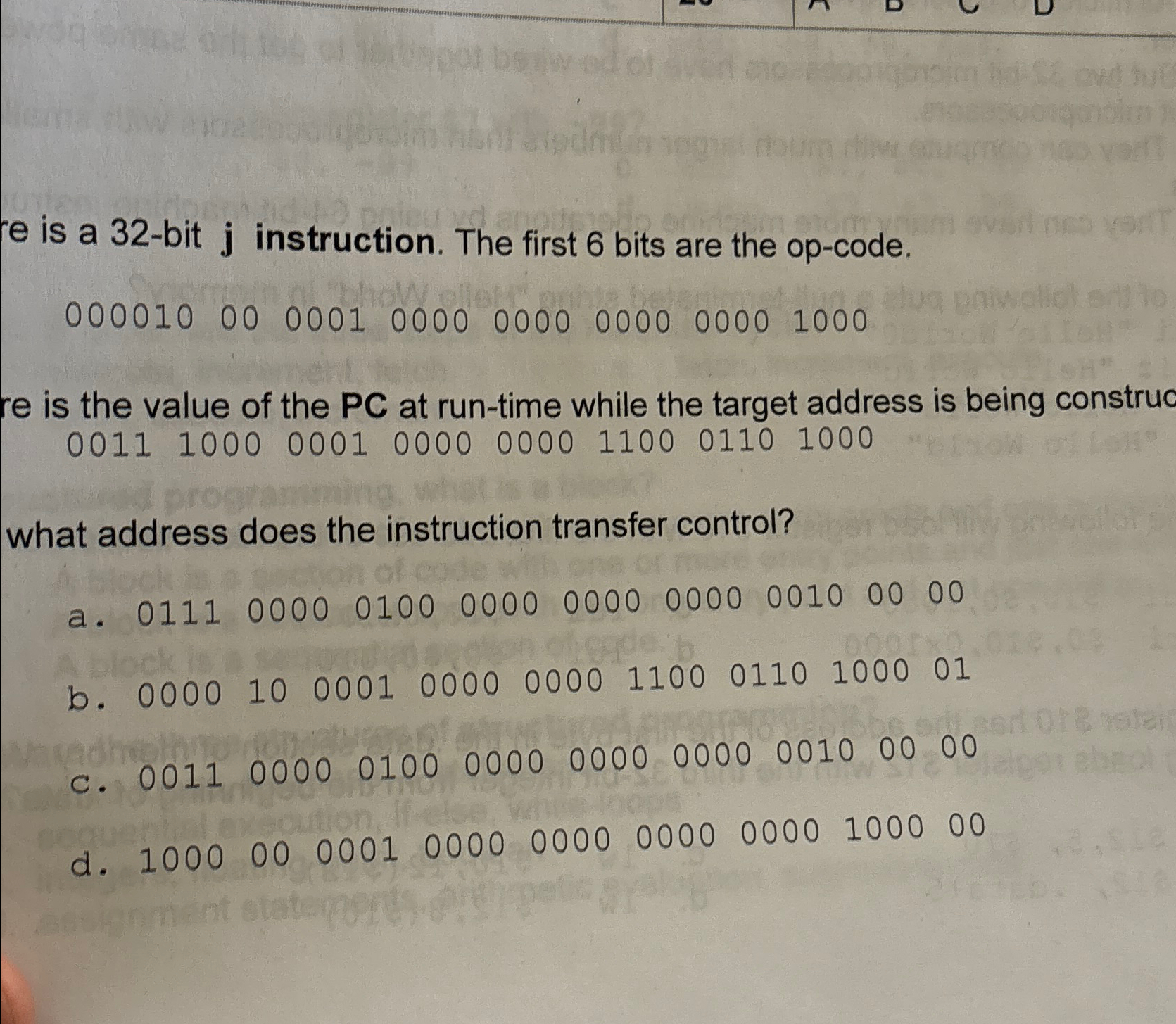 e is a 3 2 - bit j instruction. The first 6 bits
