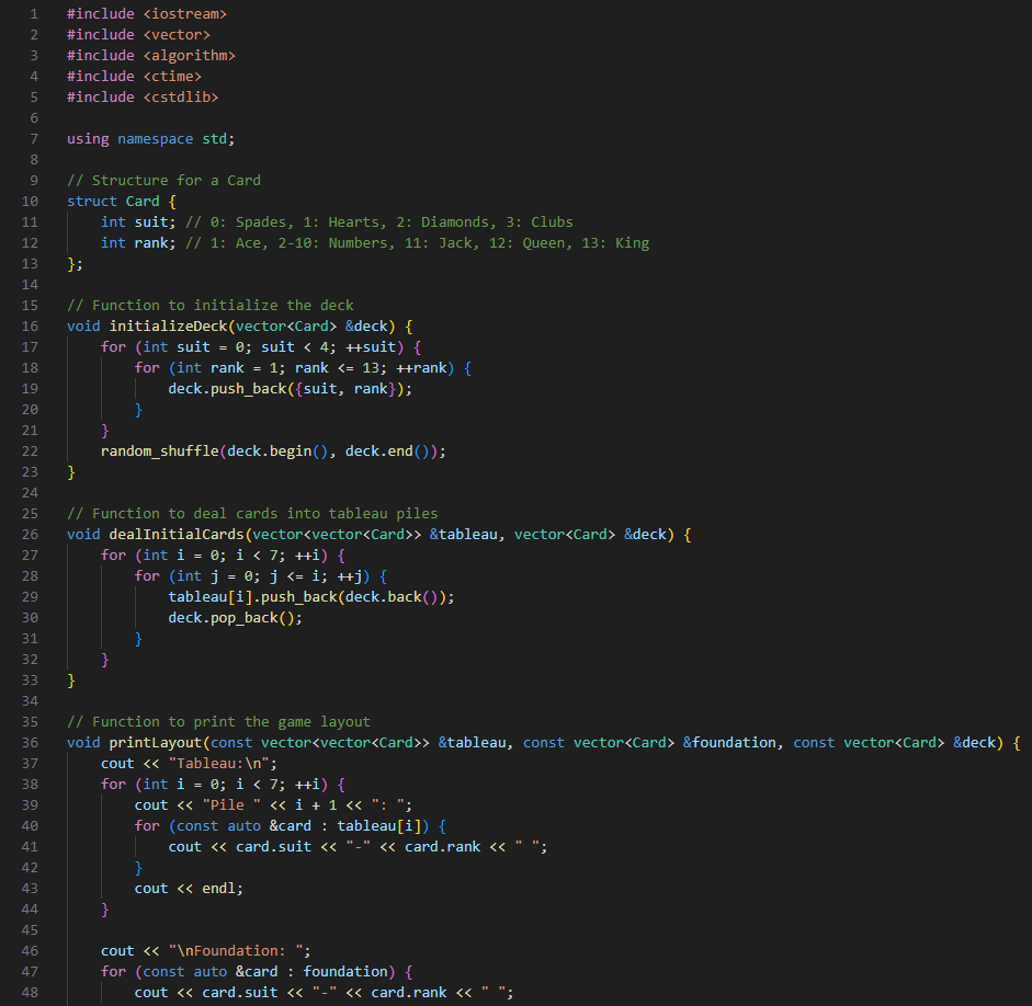 Getting errors in the main ( ) of my solitaire