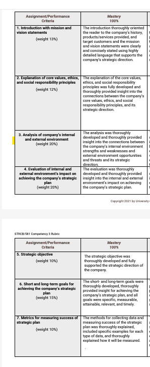 Develop a strategic plan for the company you have