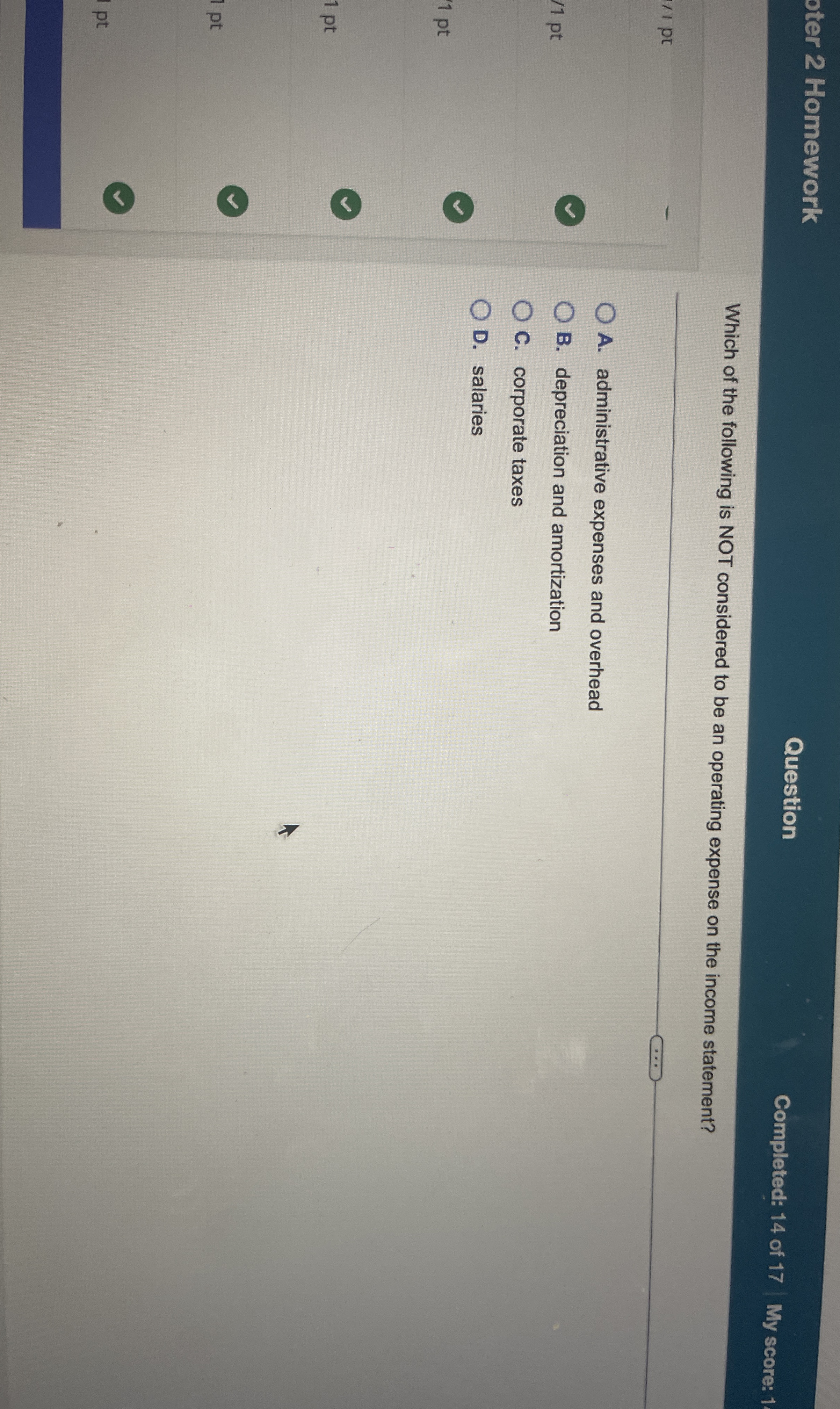 oter 2 Homework Question Completed: 1 4 of 1 7 My