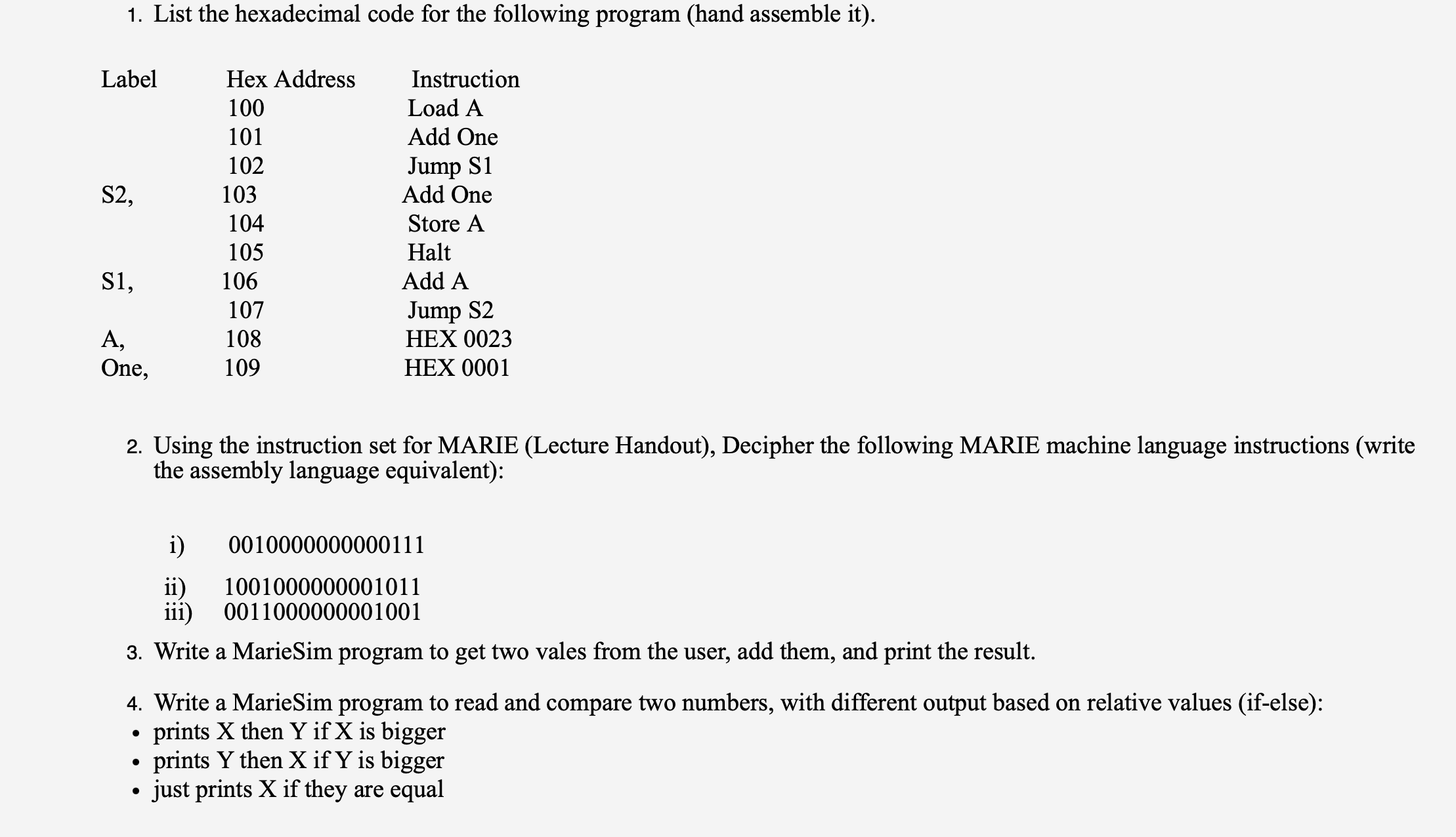 List the hexadecimal code for the following