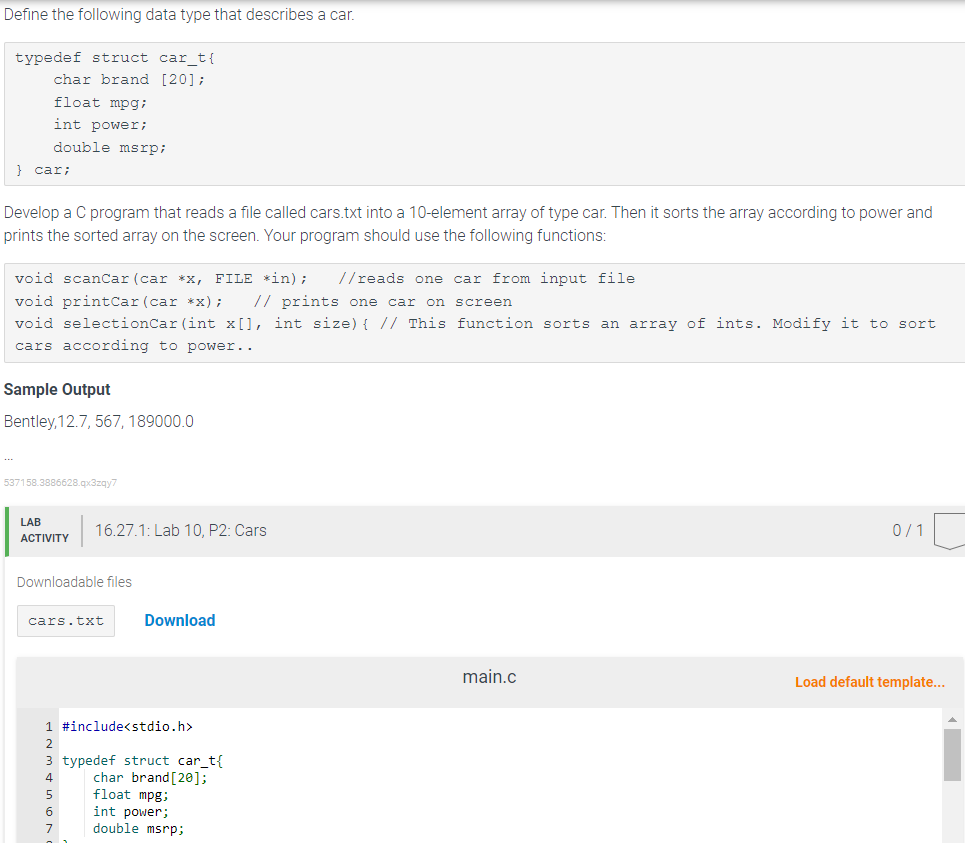 Develop a C program that reads a file called