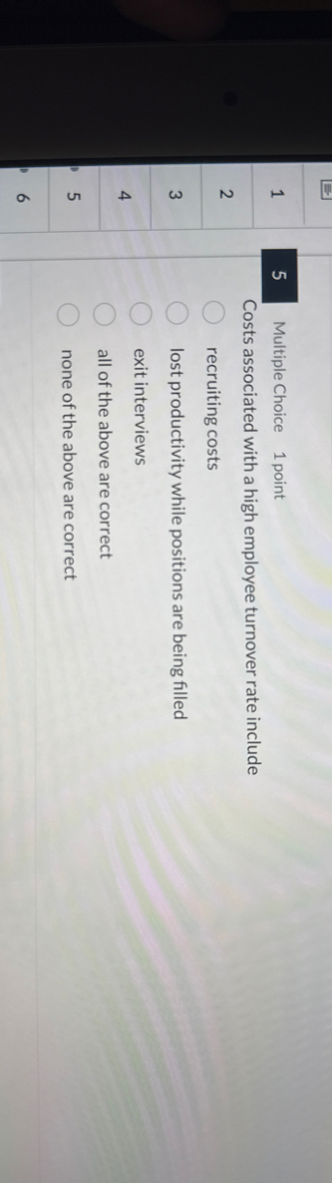 1 5 Multiple Choice 1 point Costs associated with