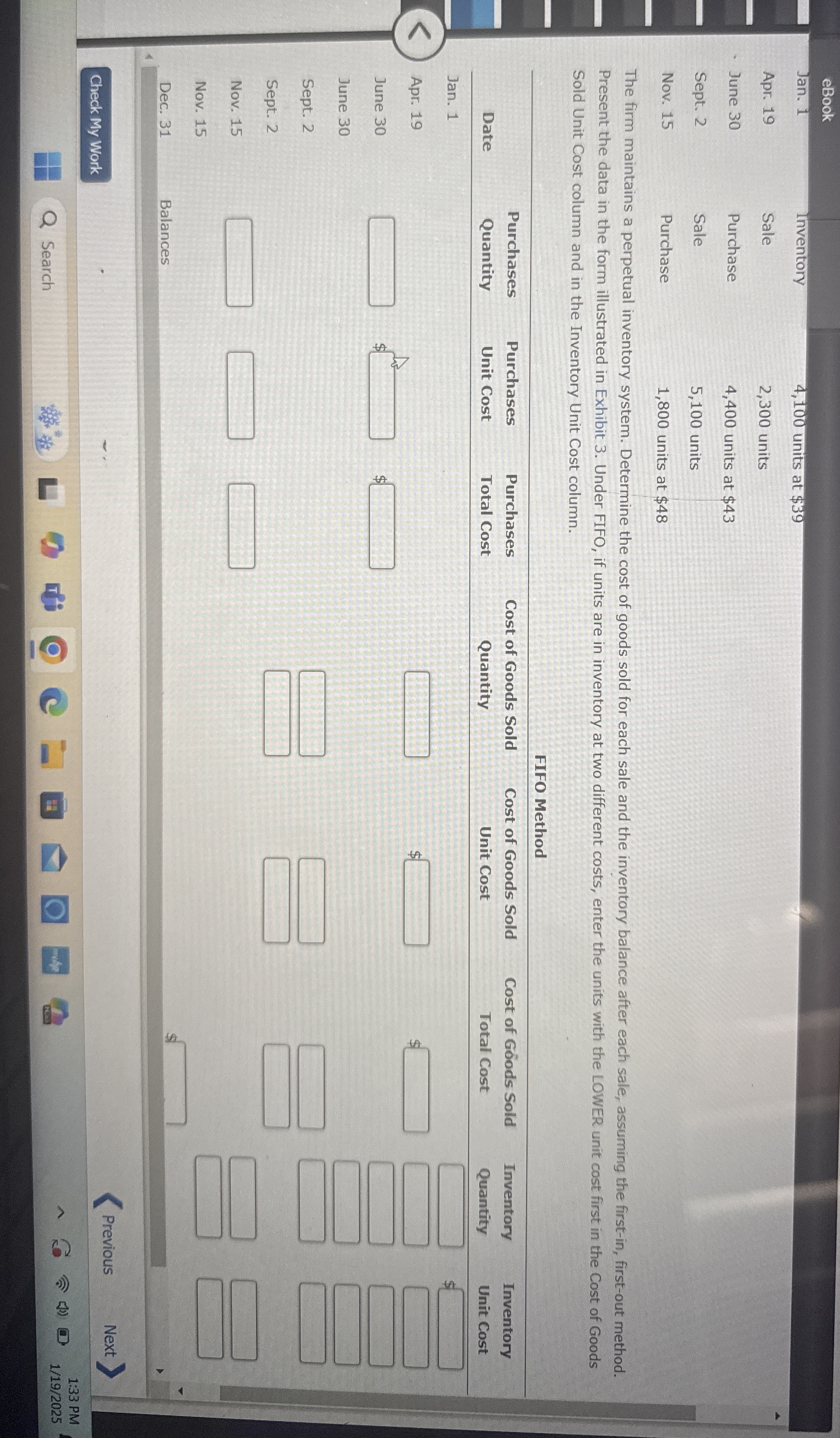 \ table [ [ Jan . 1 , Inventory, 4 , 1 0 0 units