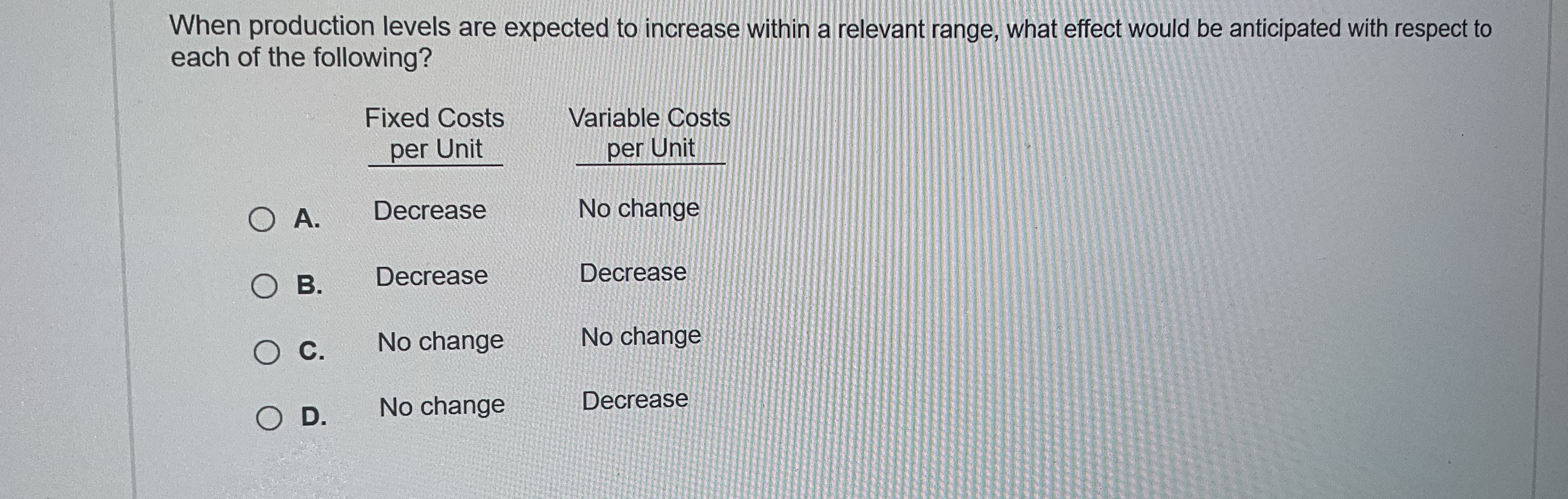 When production levels are expected to increase