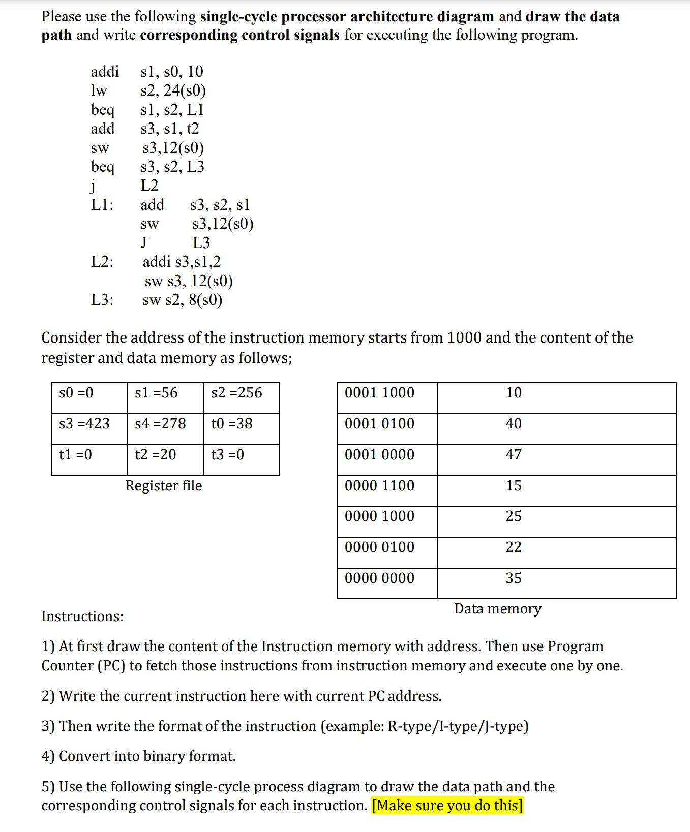 Please use the following single - cycle processor