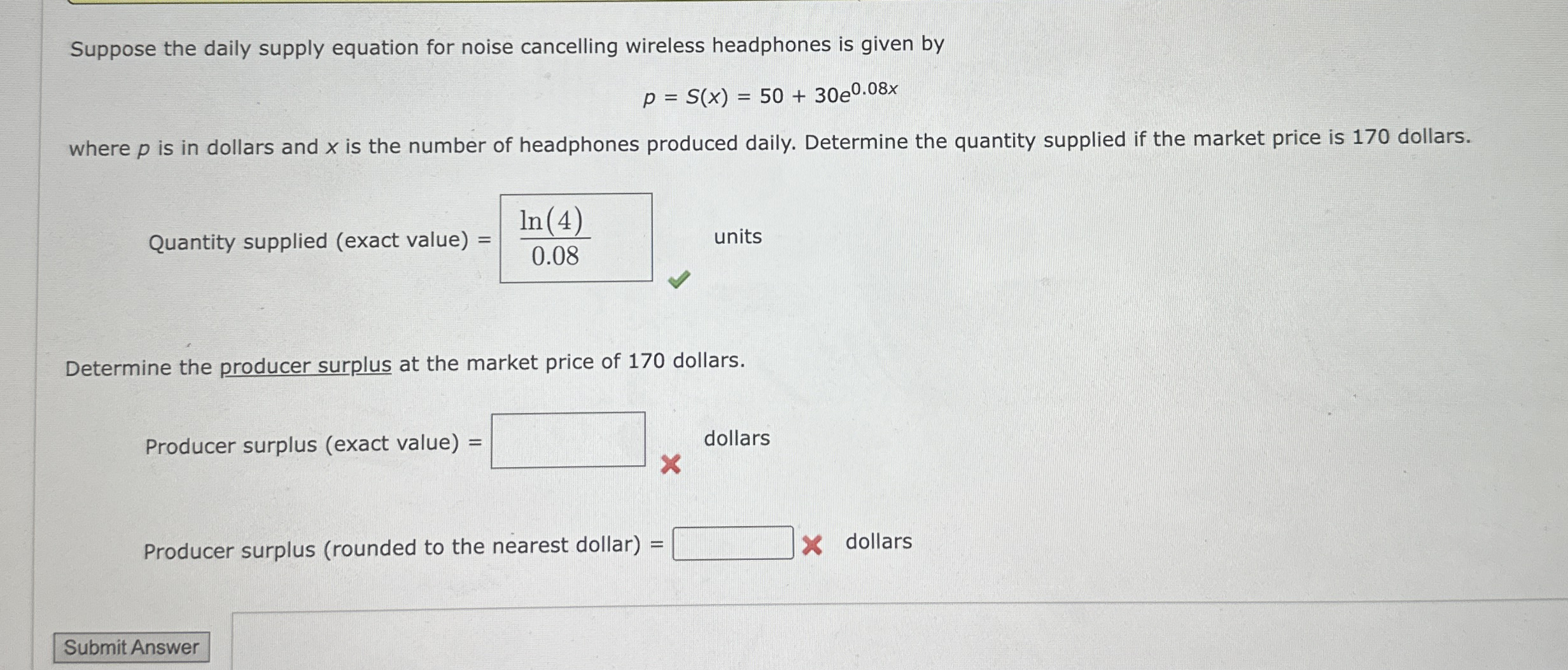 Suppose the daily supply equation for noise