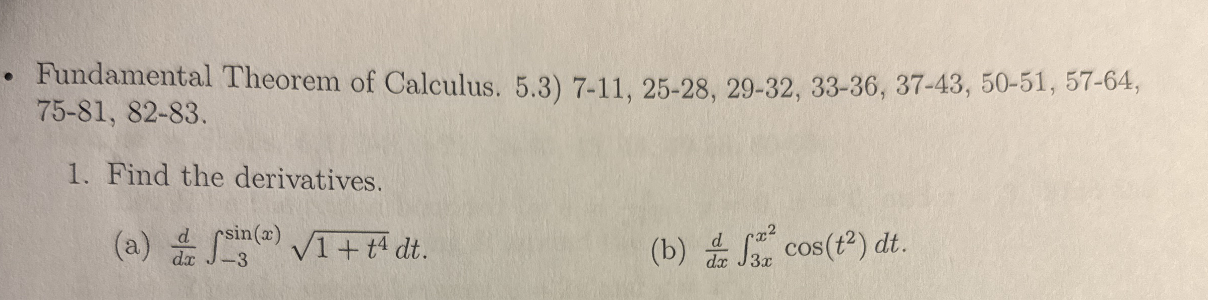 Fundamental Theorem of Calculus. 5 . 3 ) 7 - 1 1