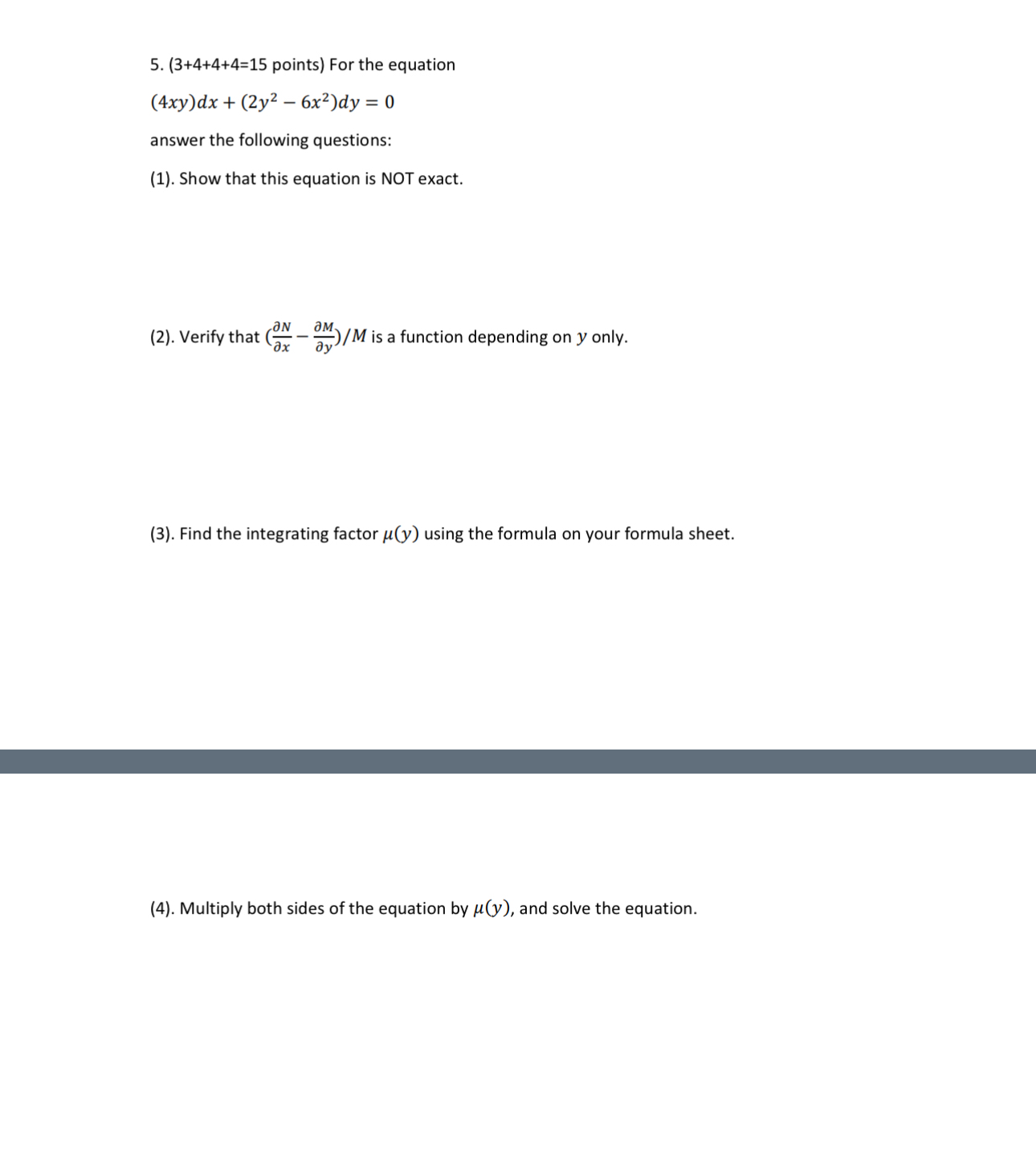 points ) For the equation ( 4 x y ) d x + ( 2 y 2