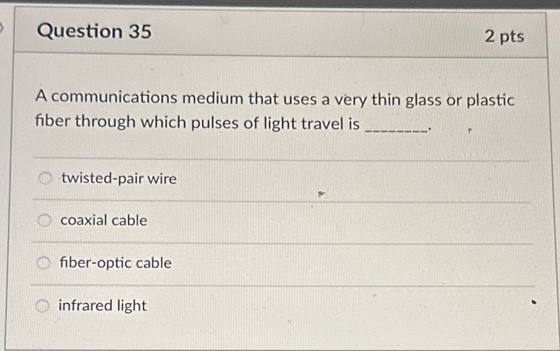 Question 3 5 2 p t s A communications medium that