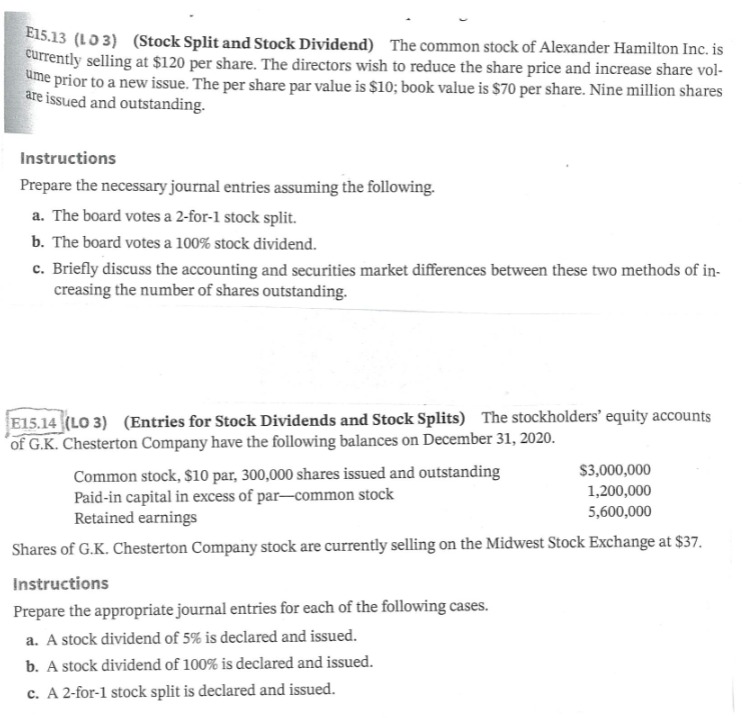 E 1 5 . 1 3 ( LO 3 ) ( Stock Split and Stock