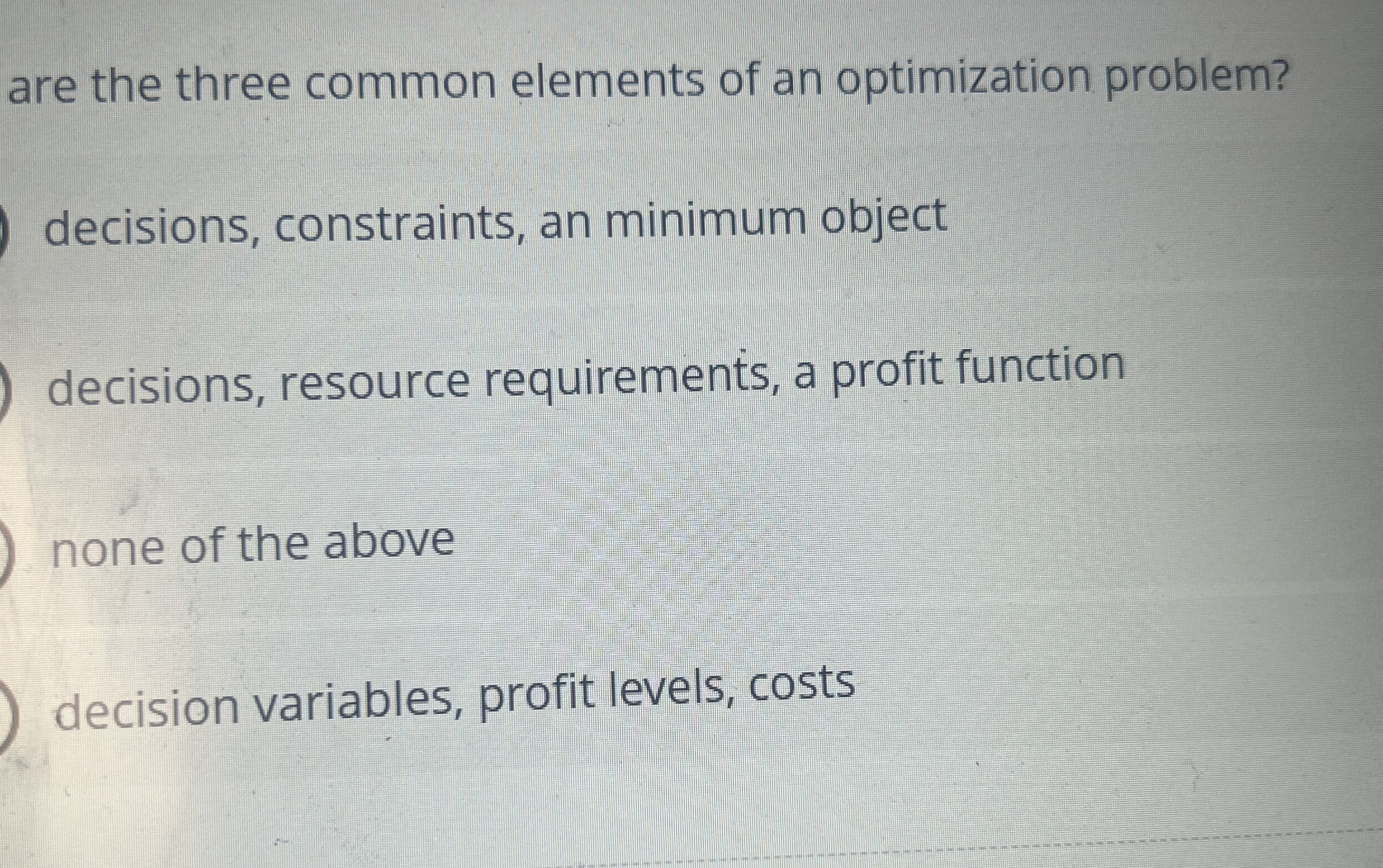 are the three common elements of an optimization
