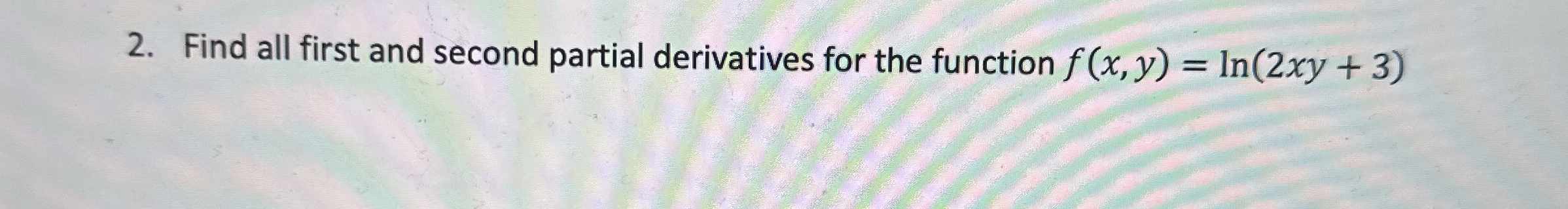 Find all first and second partial derivatives for