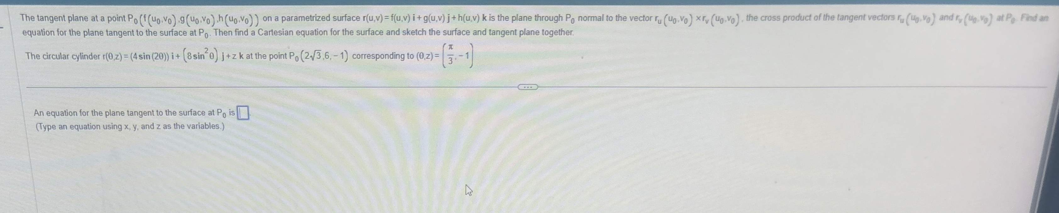 equation for the plane tangent to the surface at