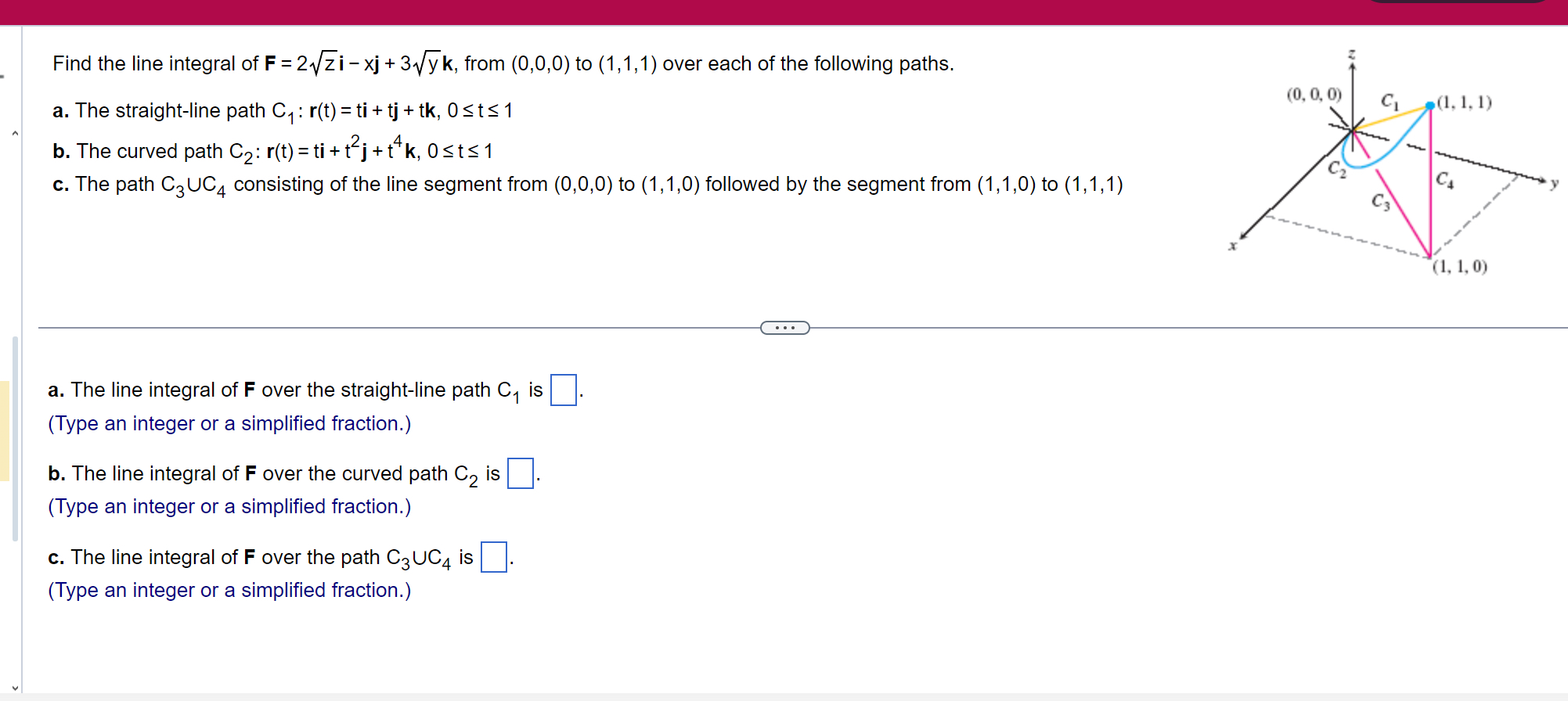 Find the line integral of F = 2 z 2 i - x j + 3 y
