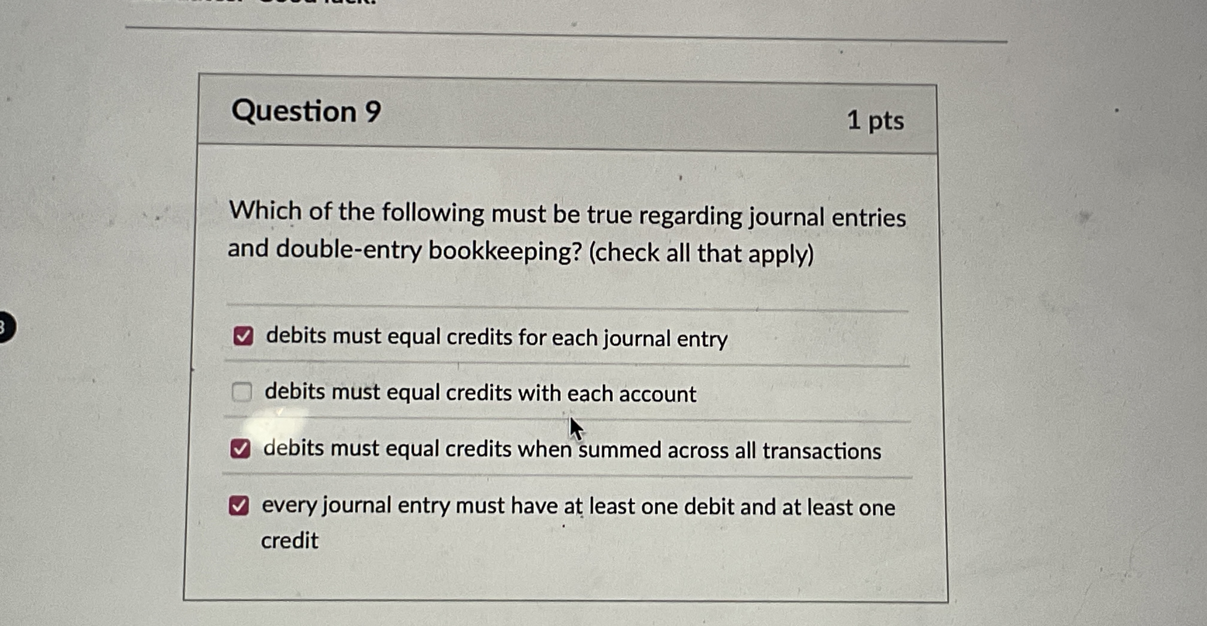 Question 9 1 pts Which of the following must be