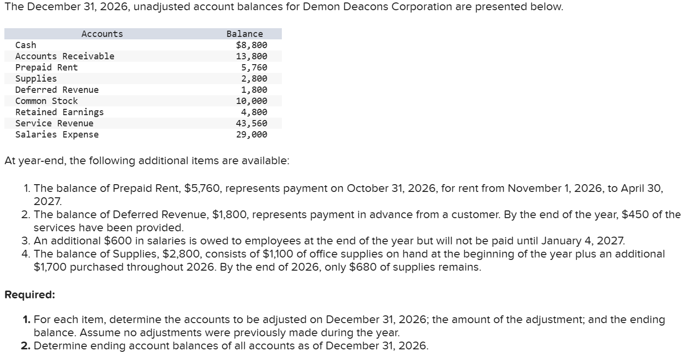 The December 3 1 , 2 0 2 6 , unadjusted account