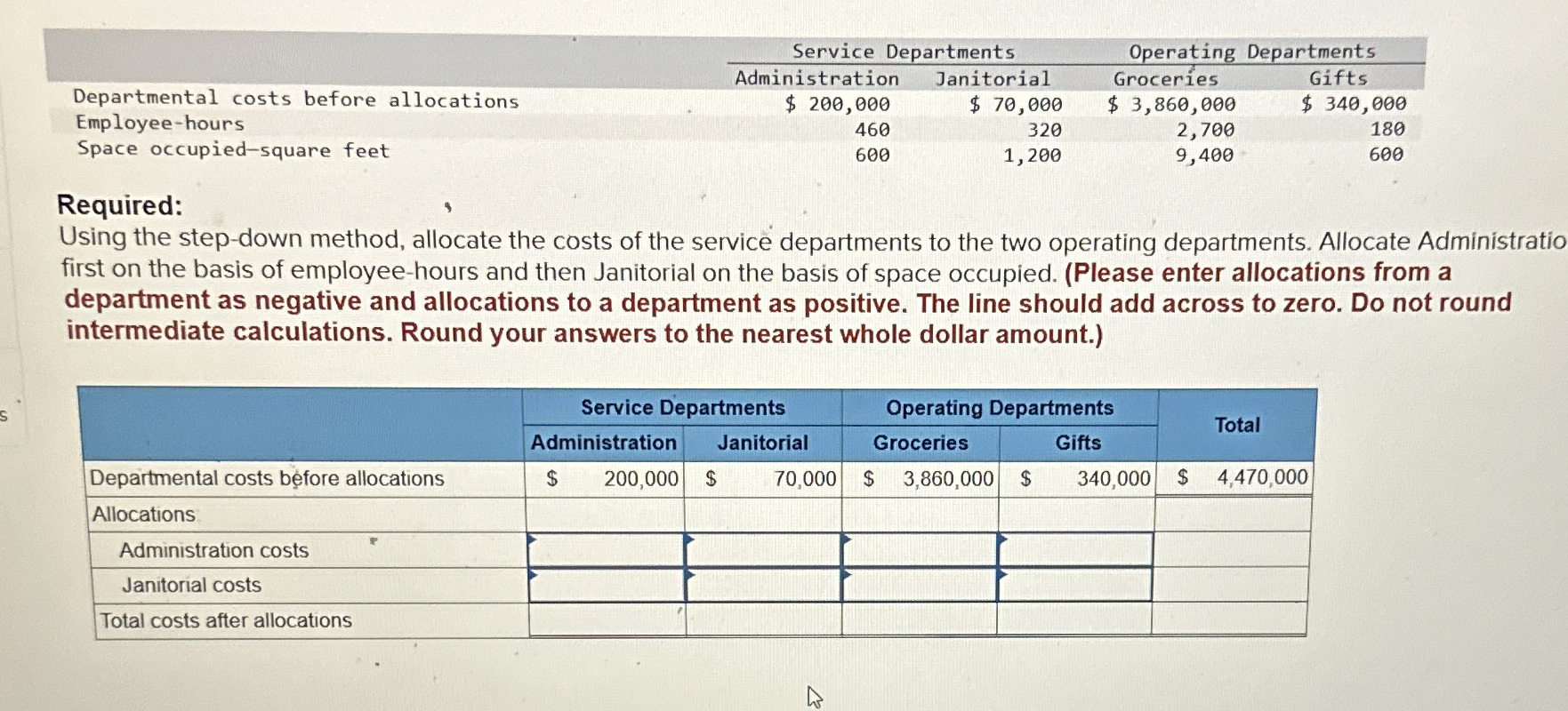\ table [ [ , Service Departments,Operating