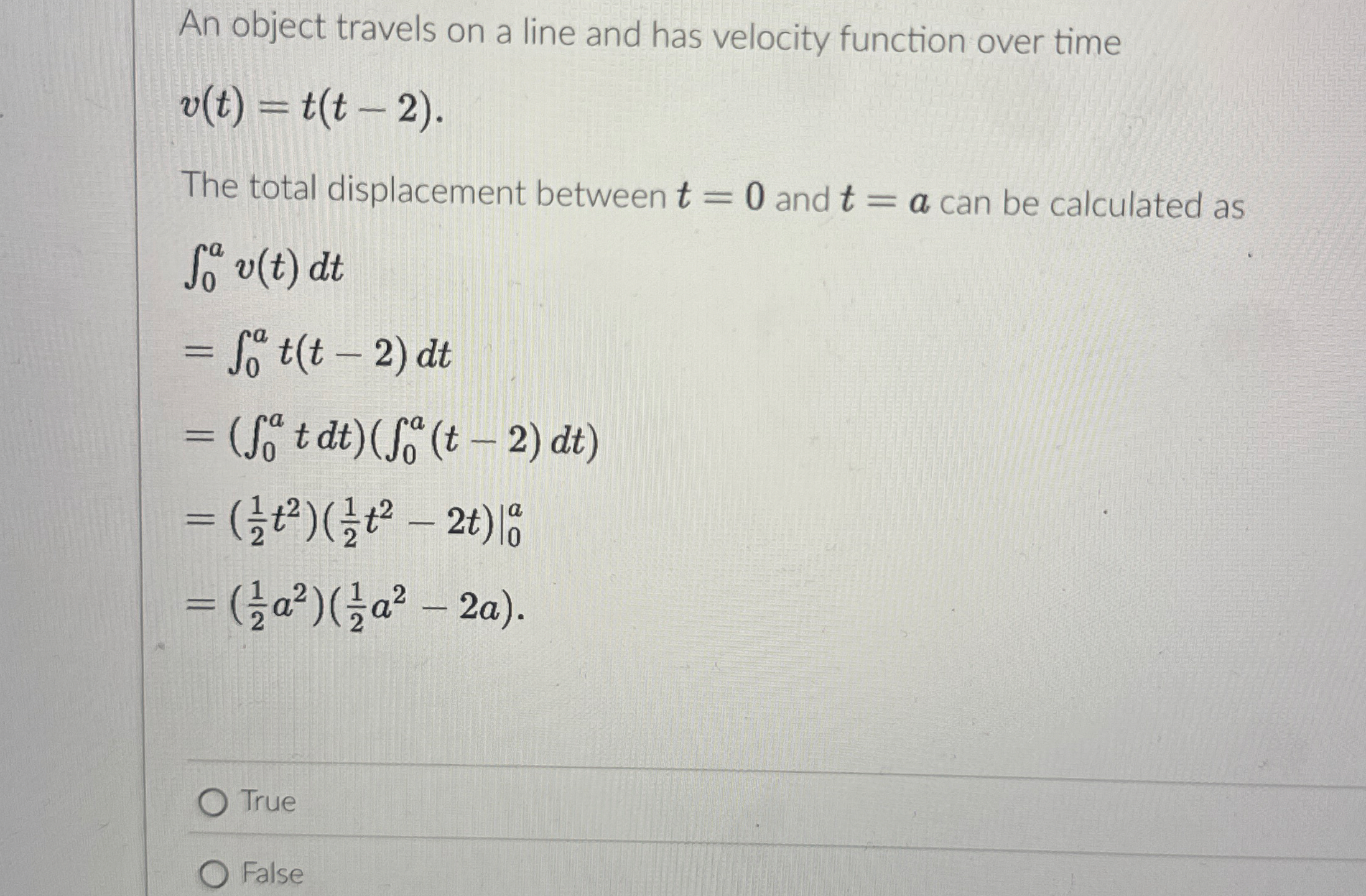 An object travels on a line and has velocity