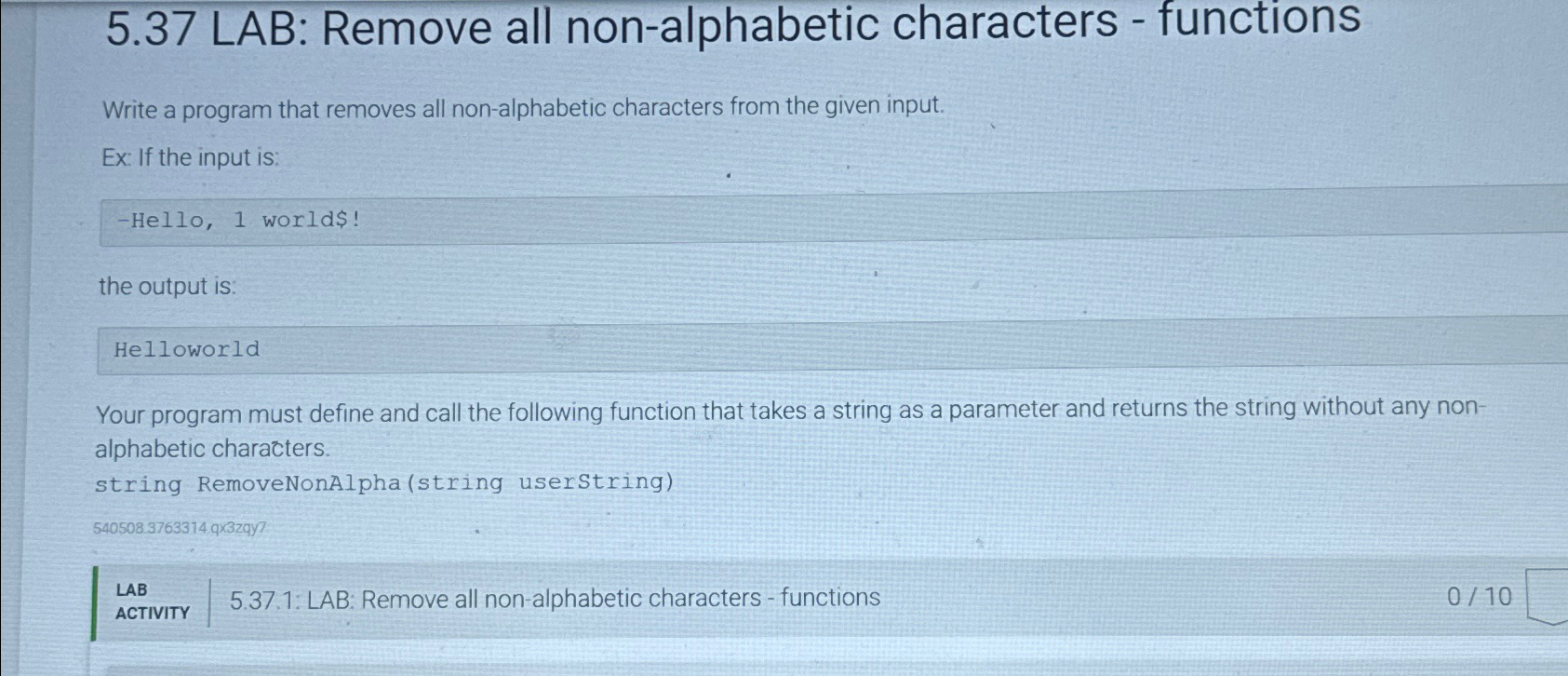 C + + 5 . 3 7 LAB: Remove all non - alphabetic