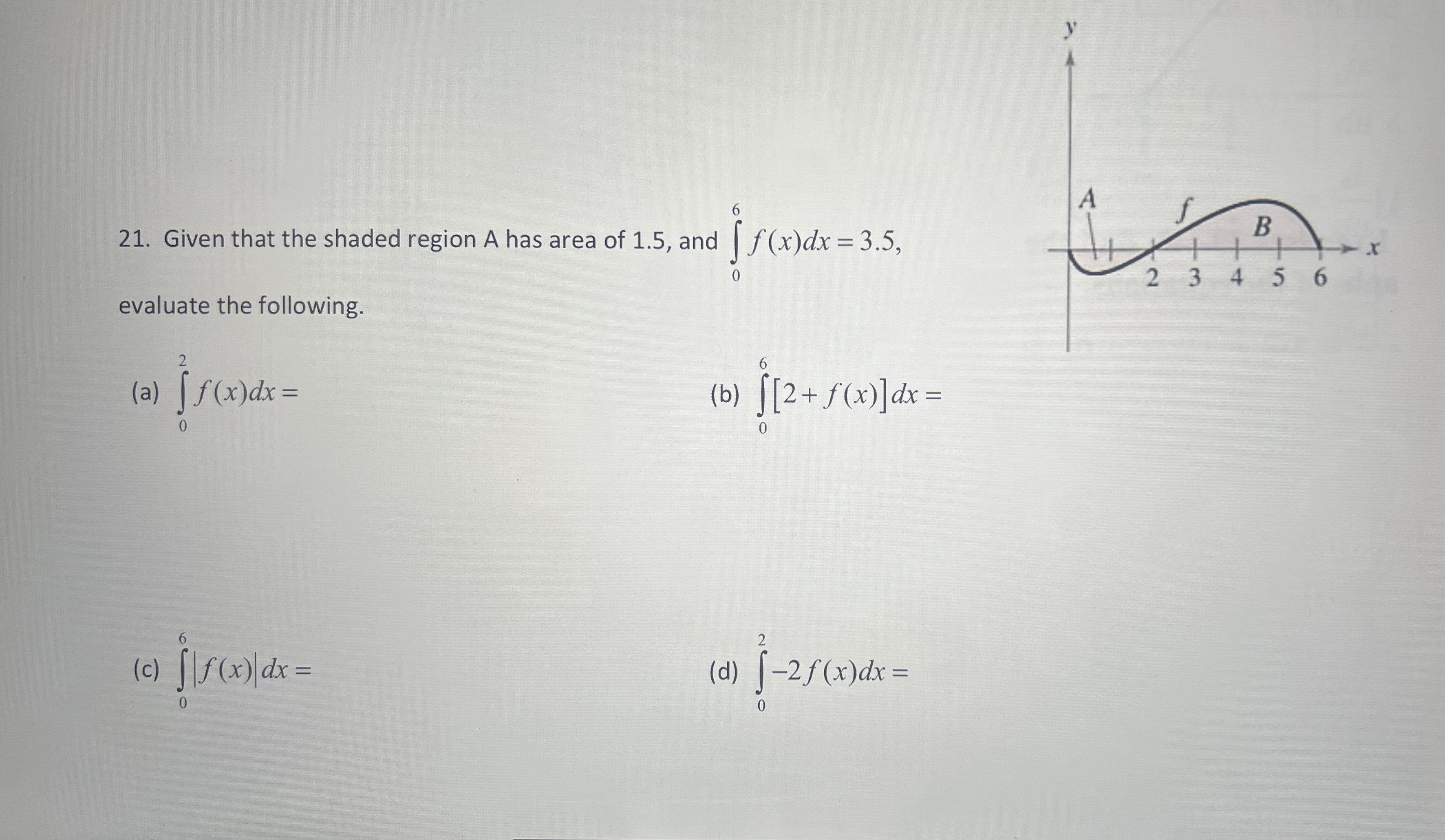 Given that the shaded region A has area of 1 . 5