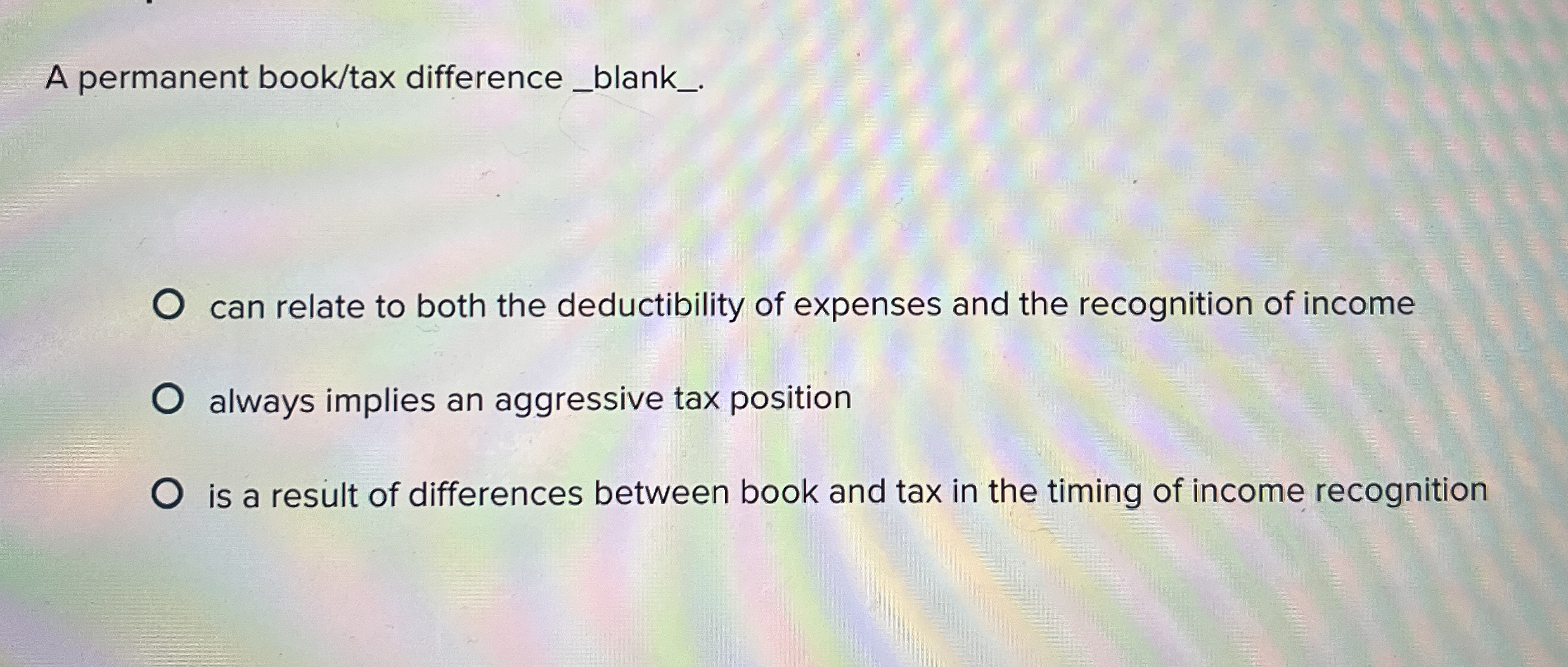 A permanent book / tax difference . can relate to