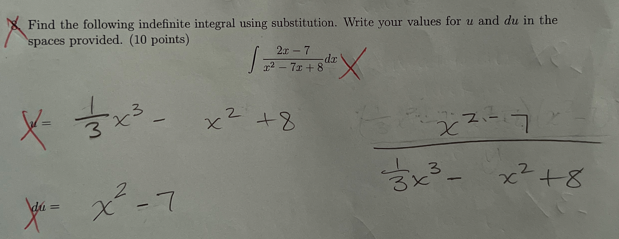 X . Find the following indefinite integral using