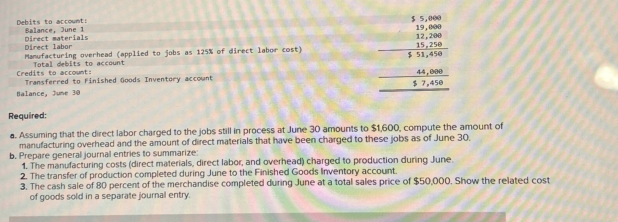 \ table [ [ Debits to account:,$ 5 , 0 0 0
