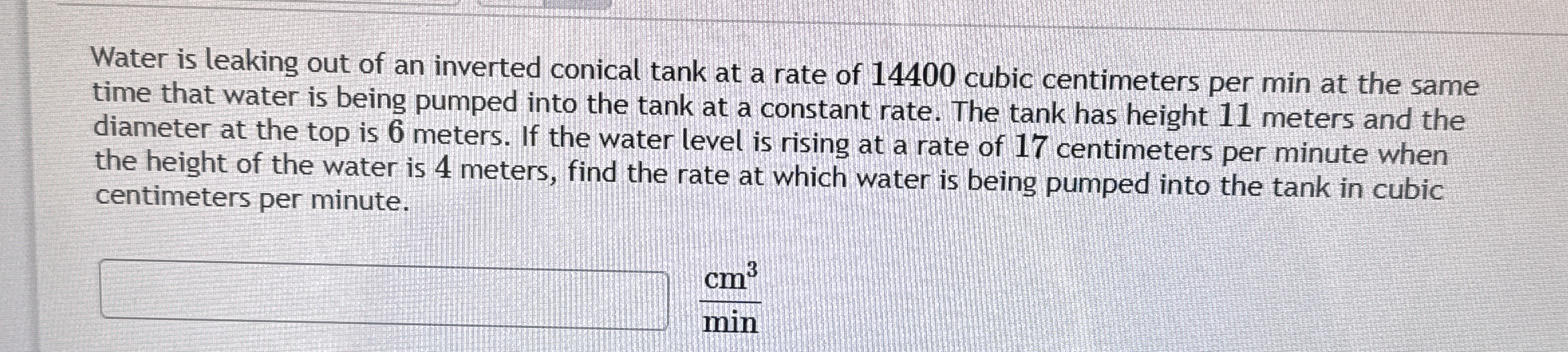 Water is leaking out of an inverted conical tank