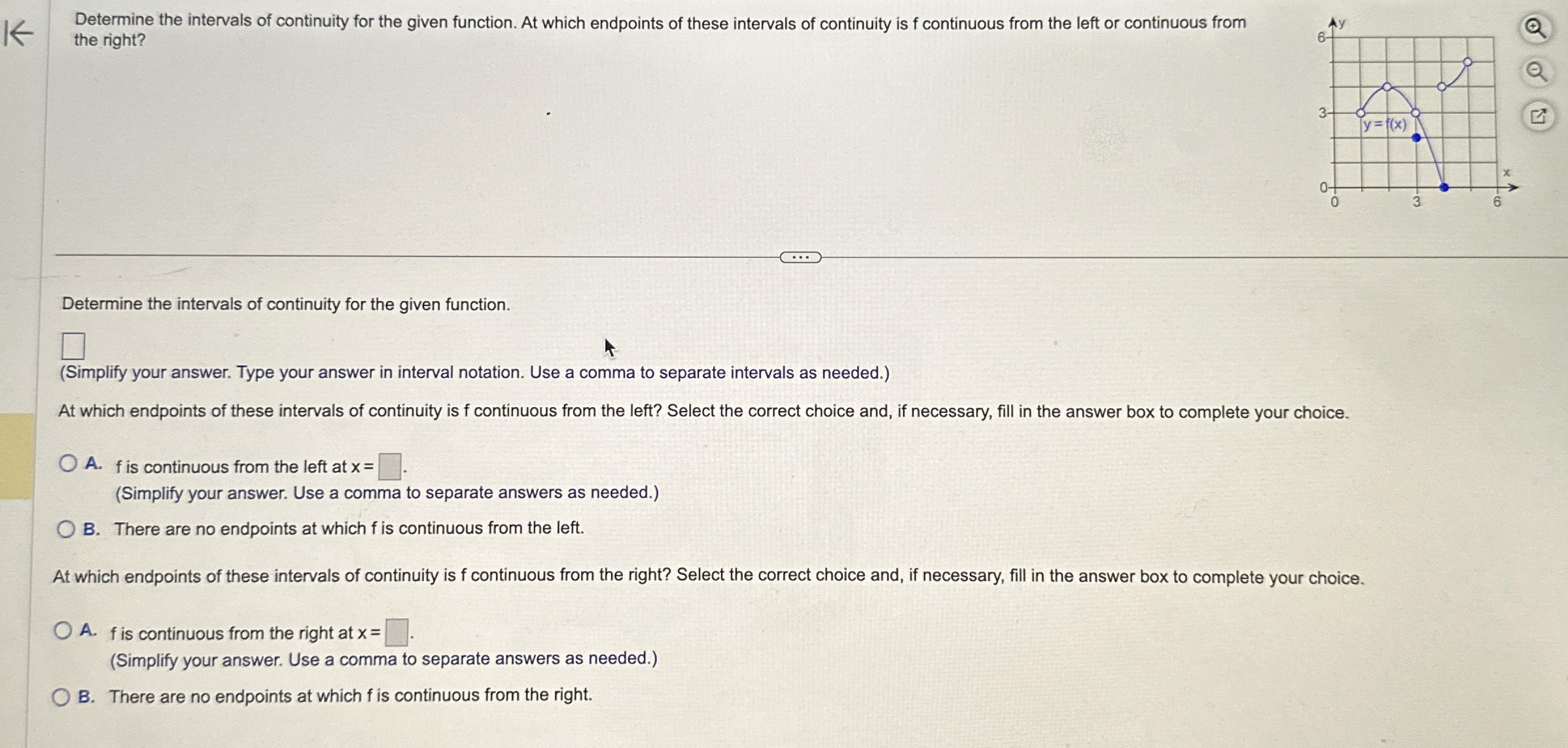 Determine the intervals of continuity for the