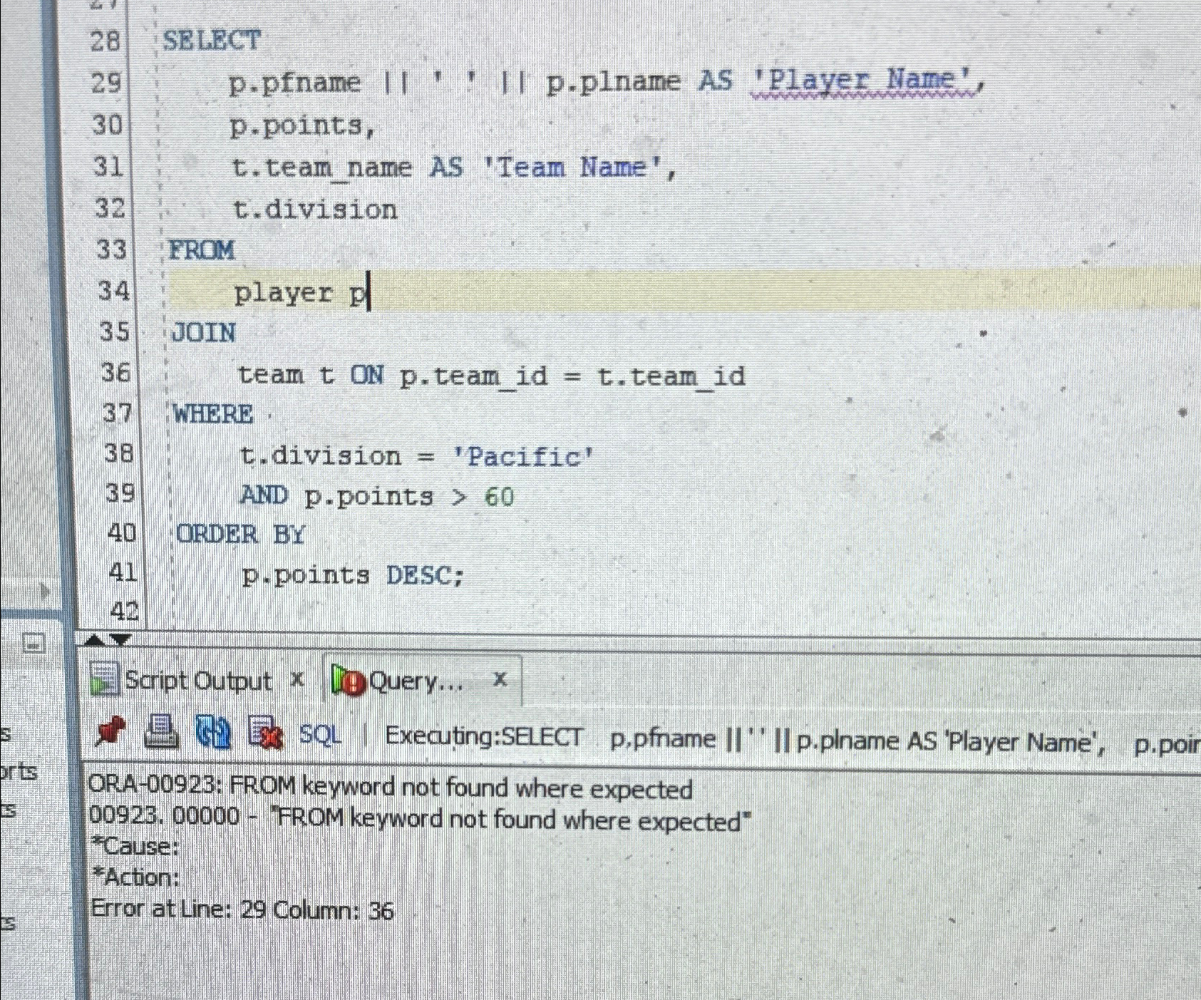 2 8 SBLBCT 2 9 p . pfname II ' , II p . plname AS
