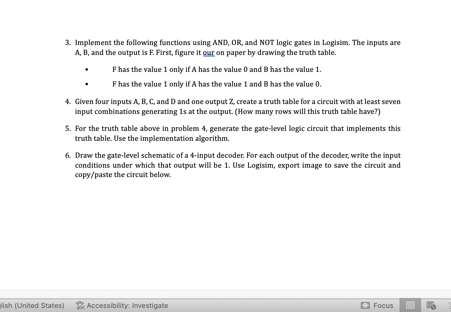 Implement the following functions using AND, OR ,