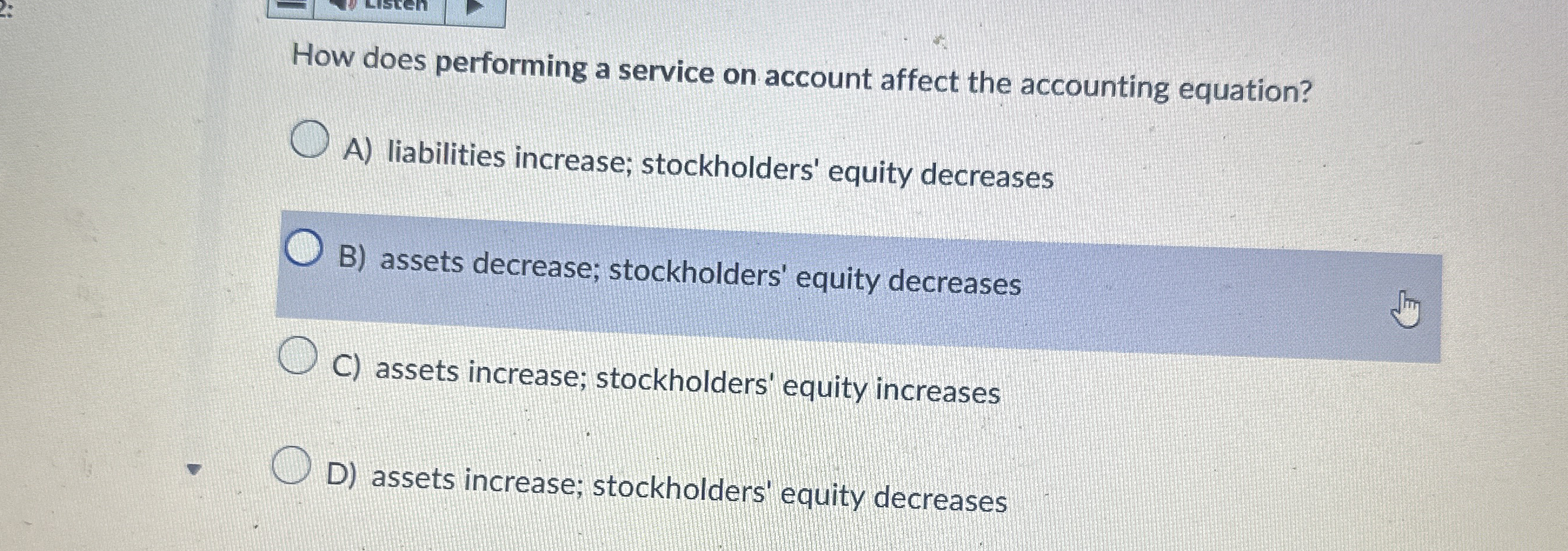 How does performing a service on account affect